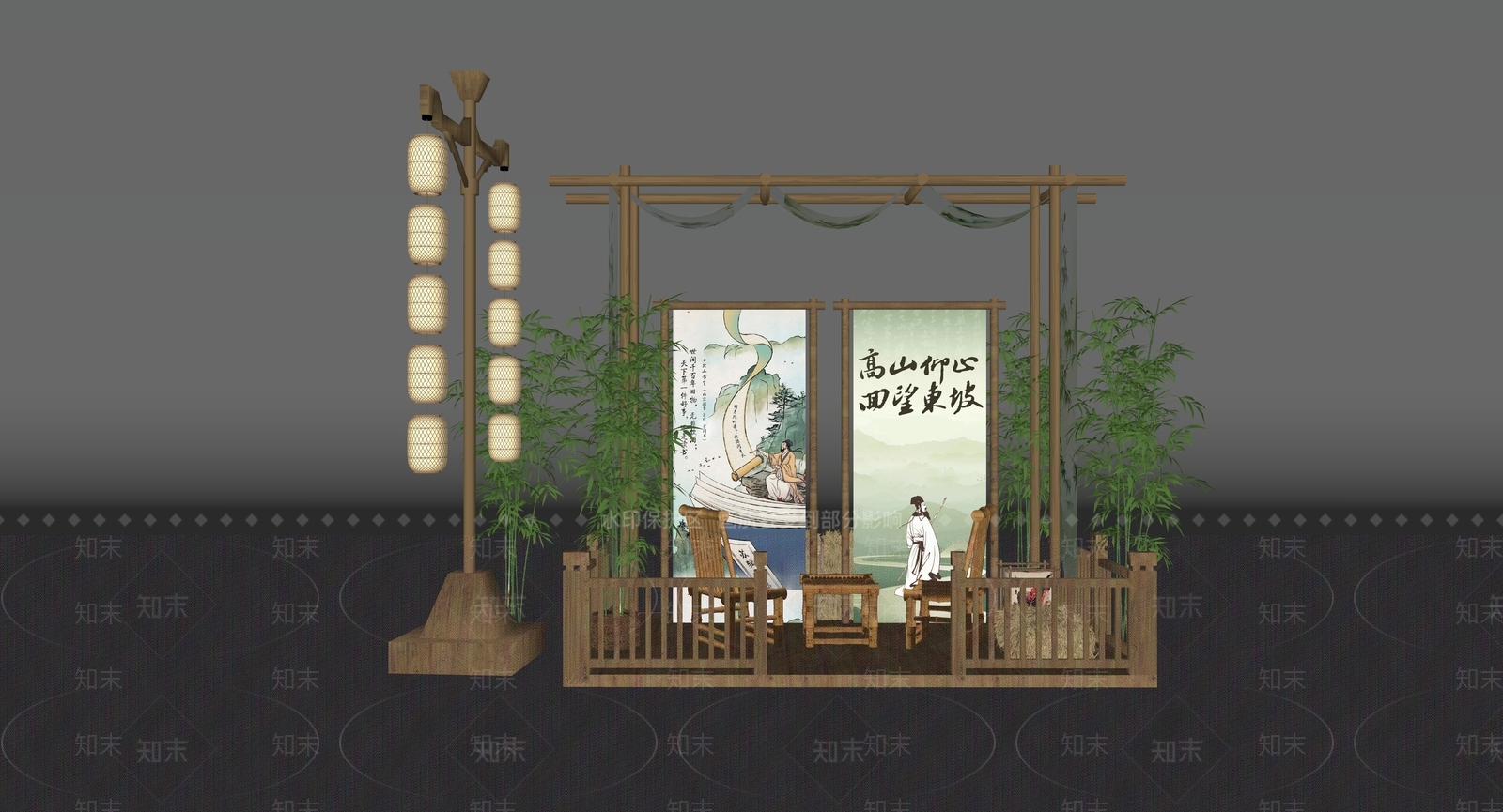 新中式美陈SU模型下载【ID:1180646018】