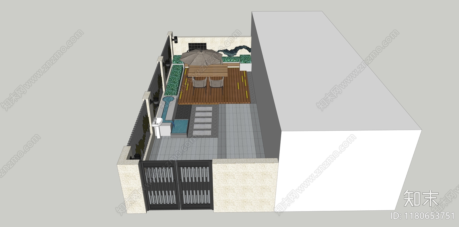 现代简约别墅庭院SU模型下载【ID:1180653751】