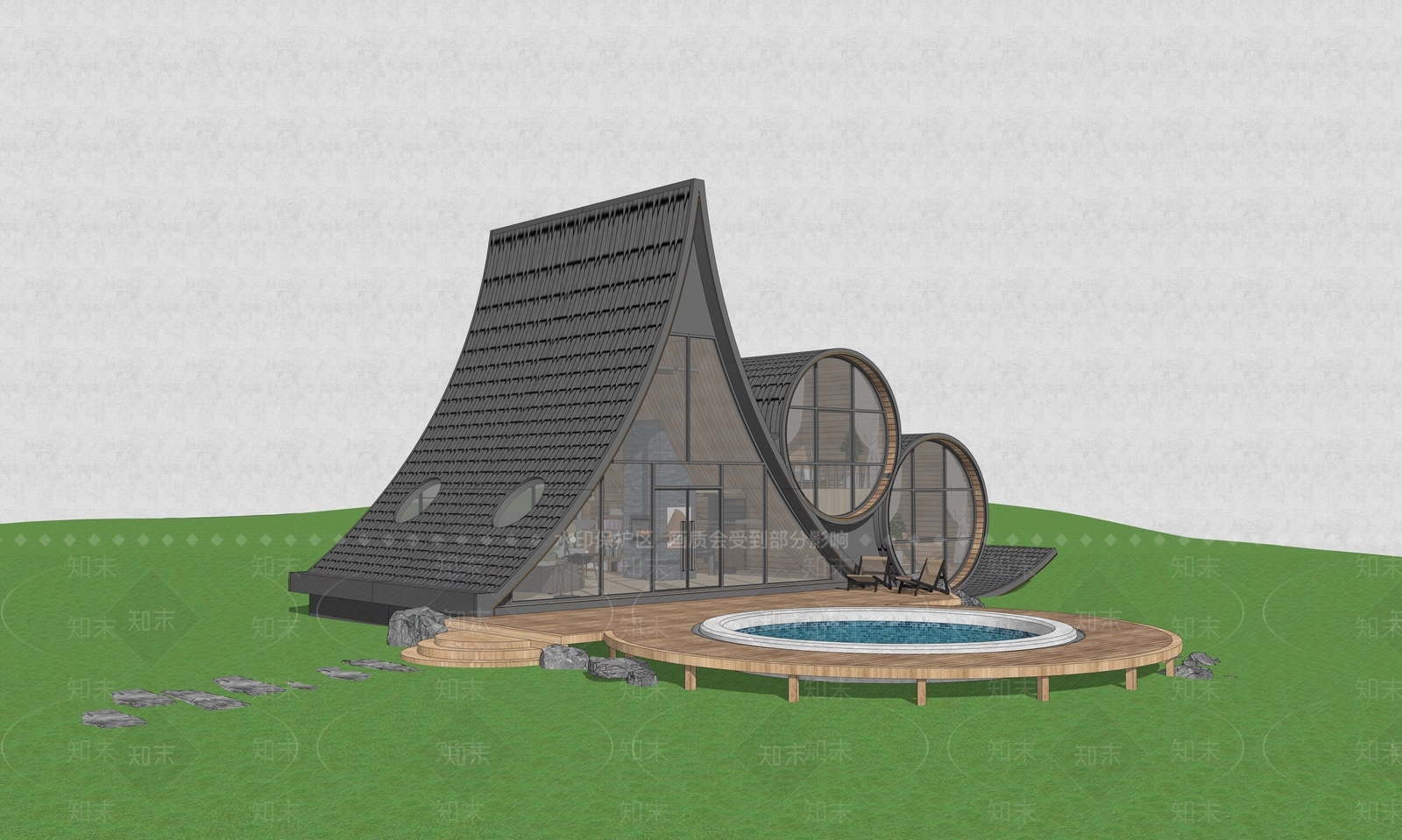 现代欧式民宿建筑SU模型下载【ID:1180666434】
