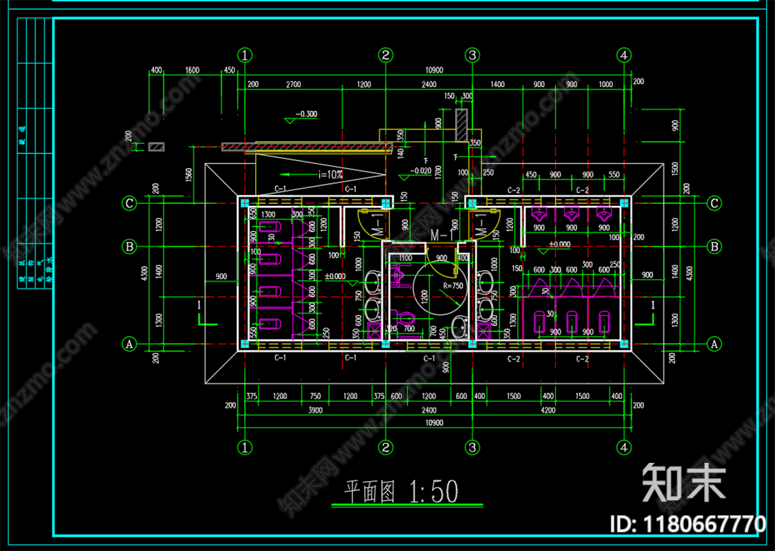 现代公厕cad施工图下载【ID:1180667770】