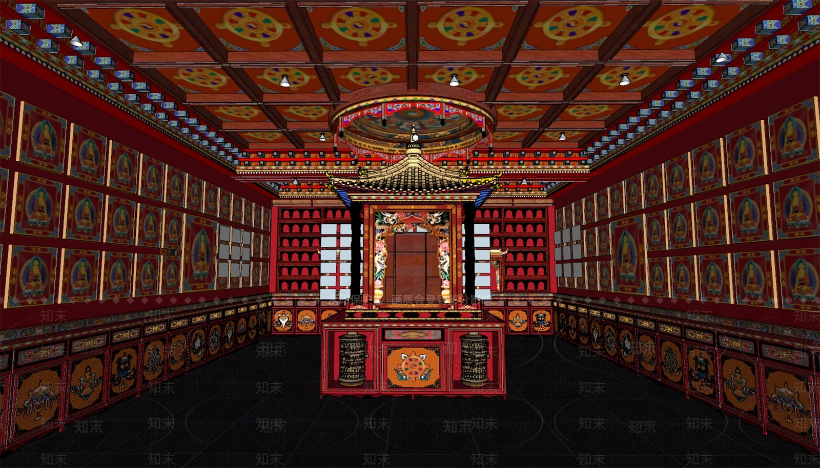 中式禅意寺庙建筑SU模型下载【ID:1180668090】