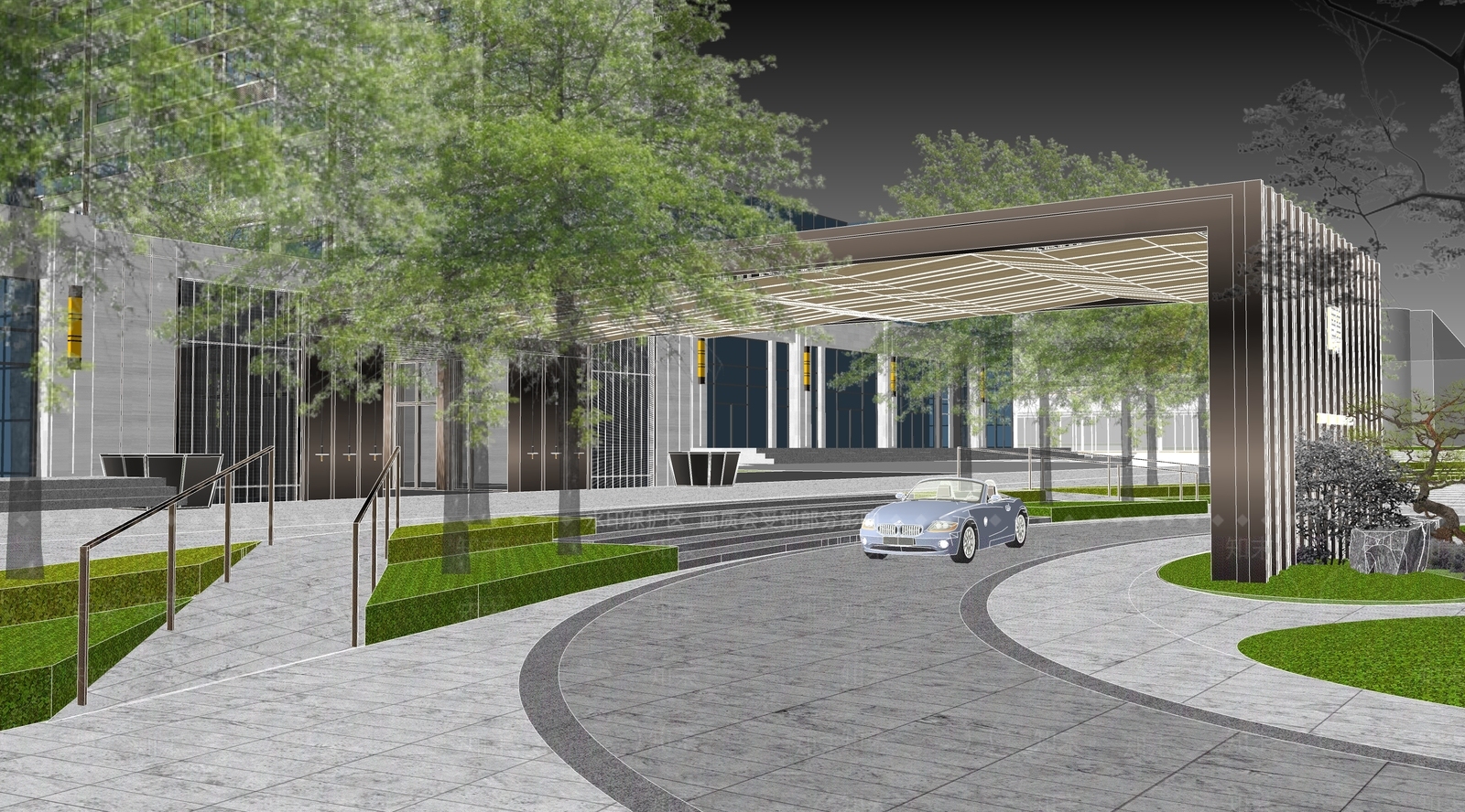 新中式现代小公建SU模型下载【ID:1180668533】