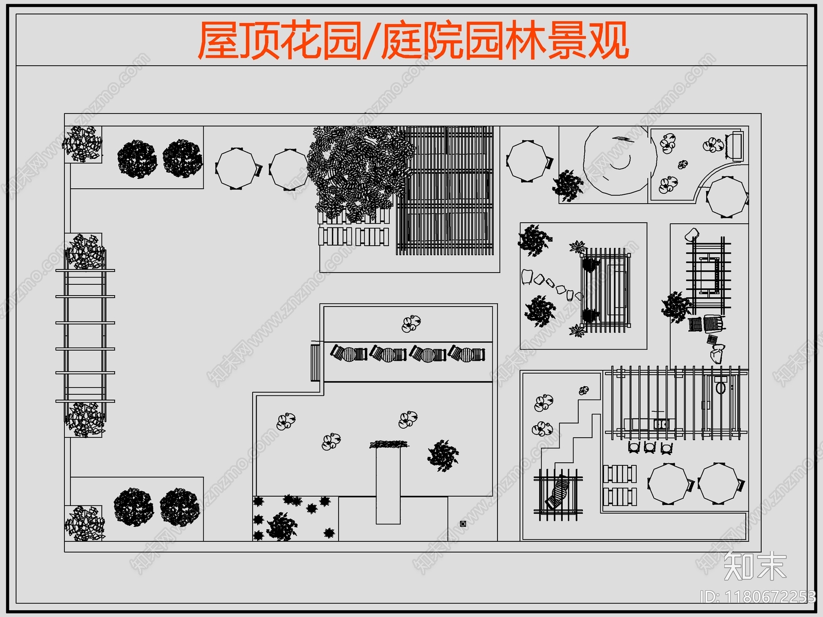 现代屋顶花园cad施工图下载【ID:1180672253】