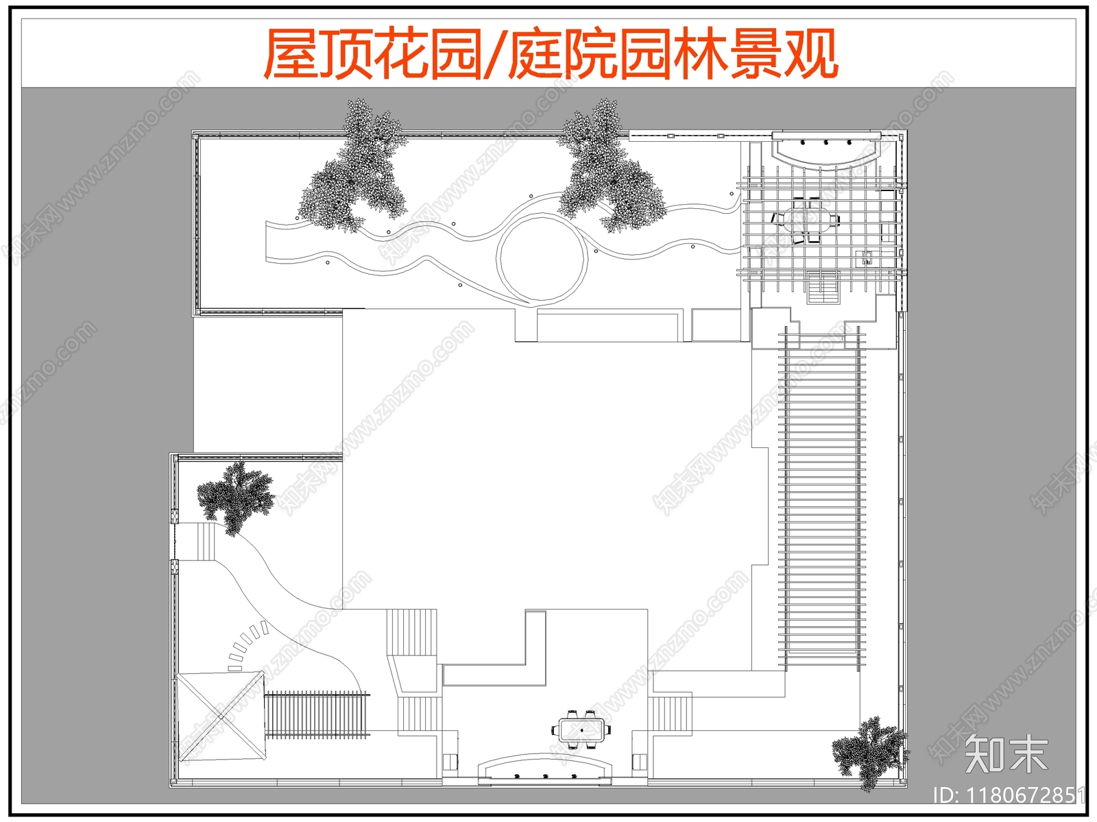 现代屋顶花园cad施工图下载【ID:1180672851】