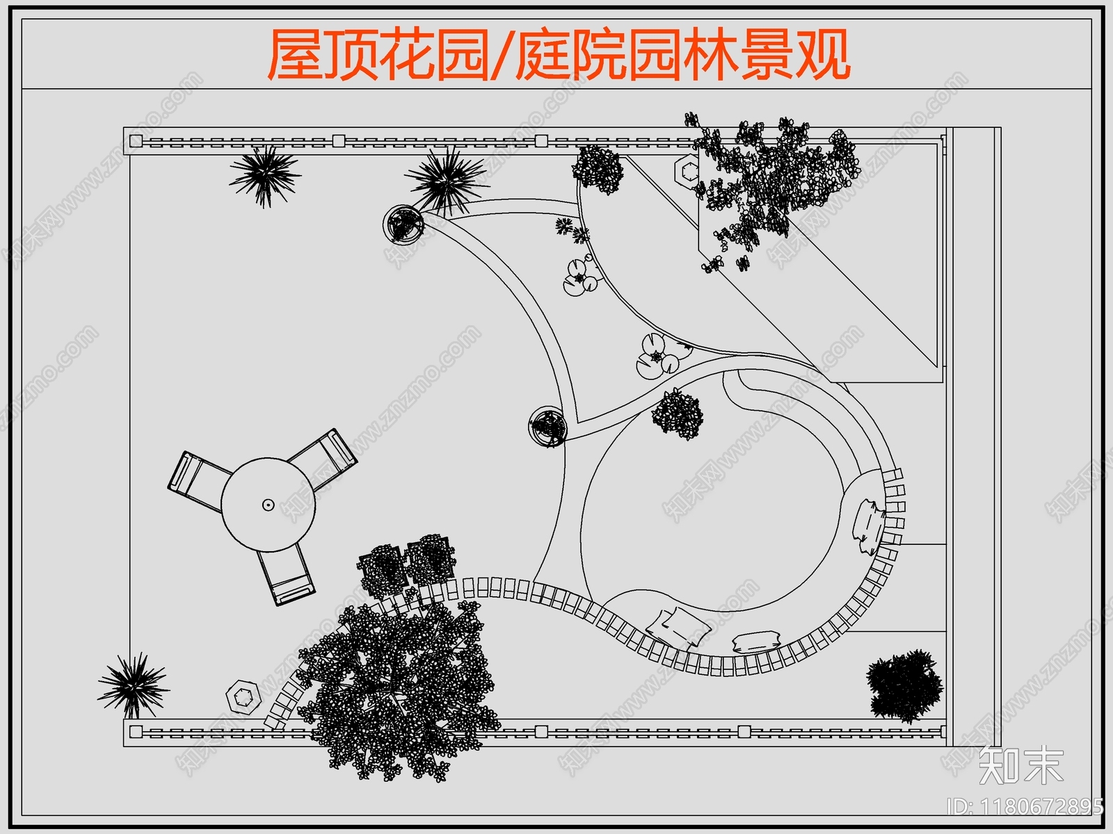 现代屋顶花园cad施工图下载【ID:1180672895】