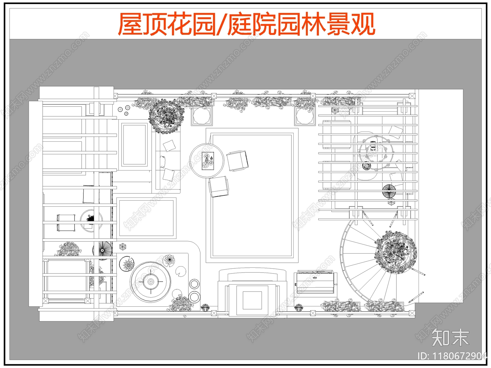 现代屋顶花园cad施工图下载【ID:1180672904】