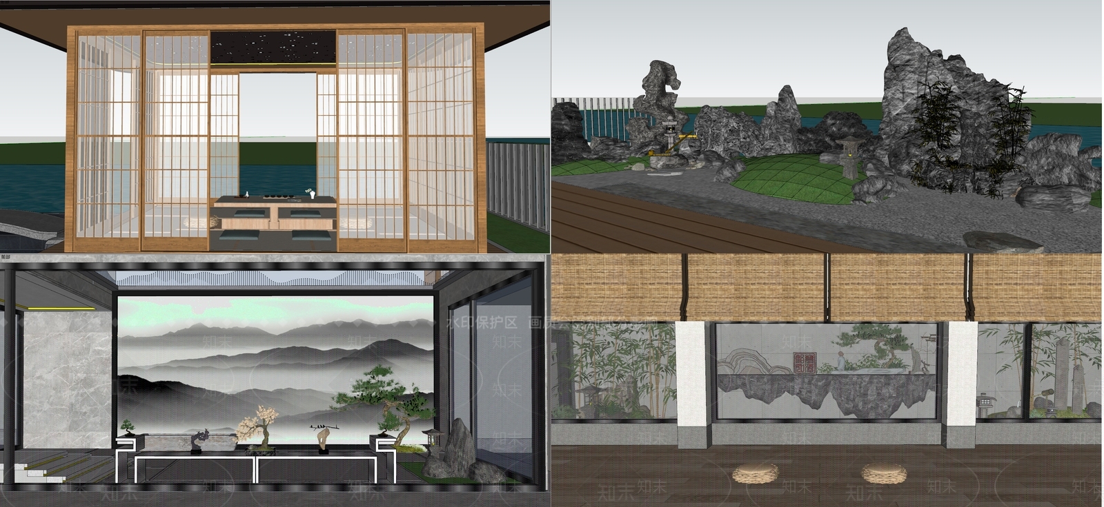现代新中式别墅庭院SU模型下载【ID:1180689681】