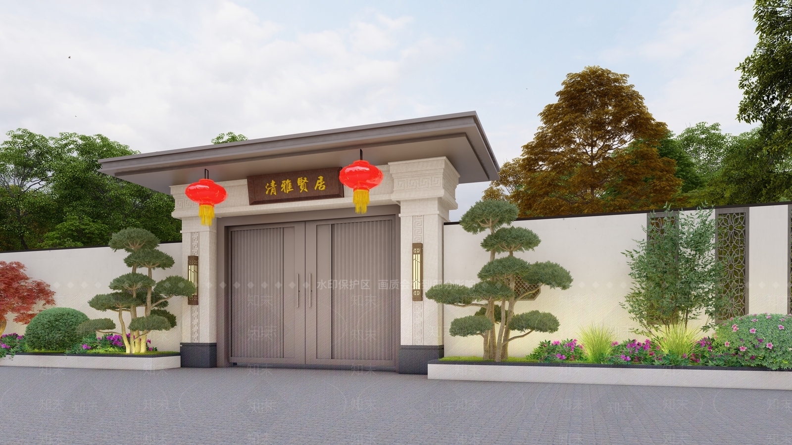 新中式别墅庭院SU模型下载【ID:1180676621】