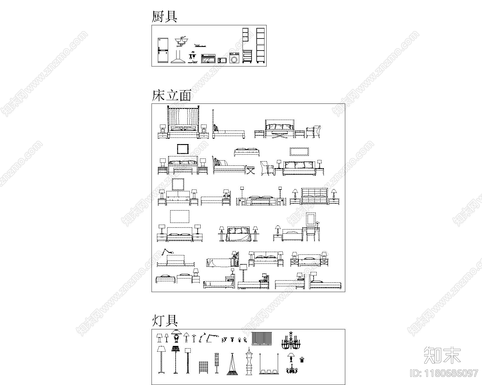 现代综合家具图库cad施工图下载【ID:1180686097】