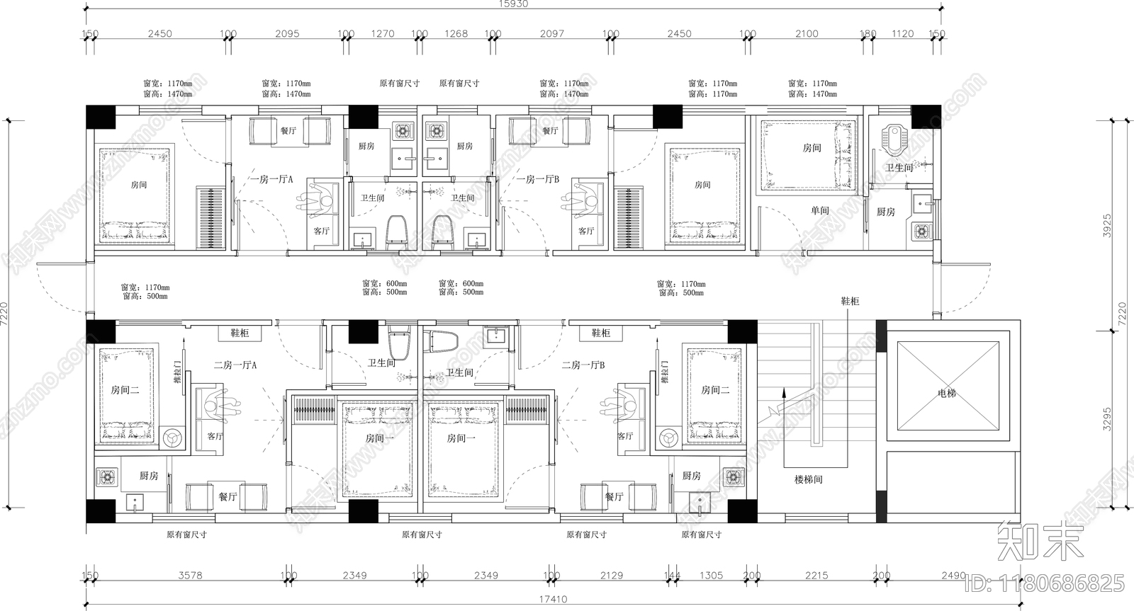 现代公寓cad施工图下载【ID:1180686825】