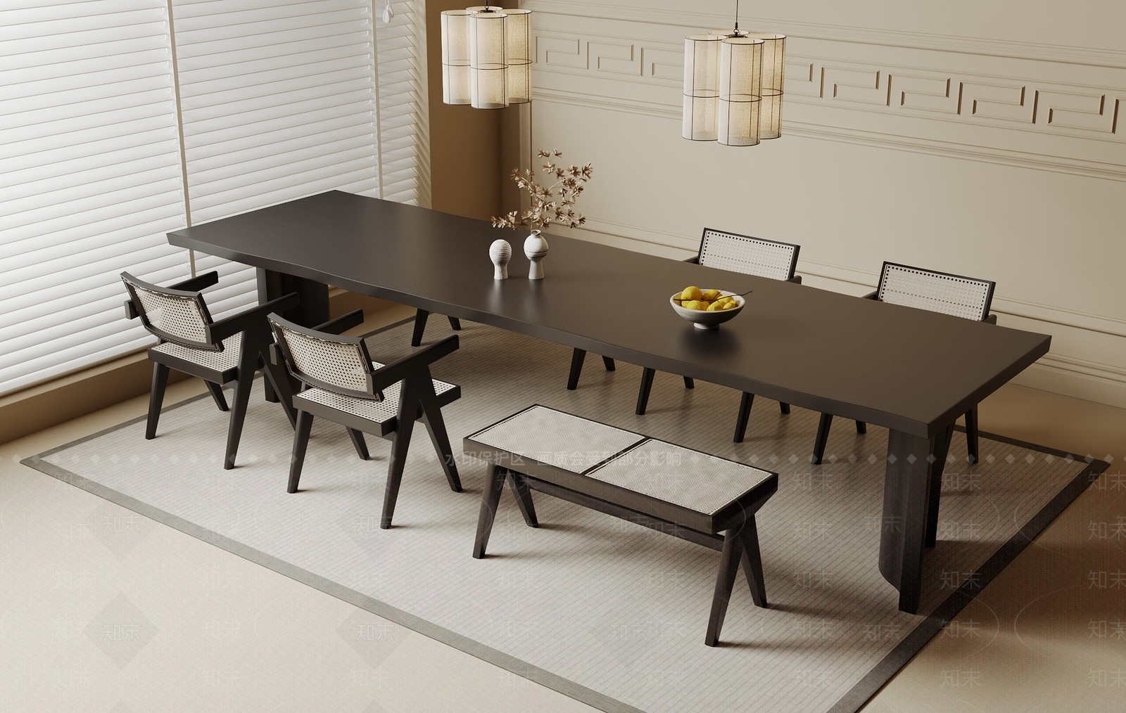 现代新中式茶桌椅3D模型下载【ID:1180693910】