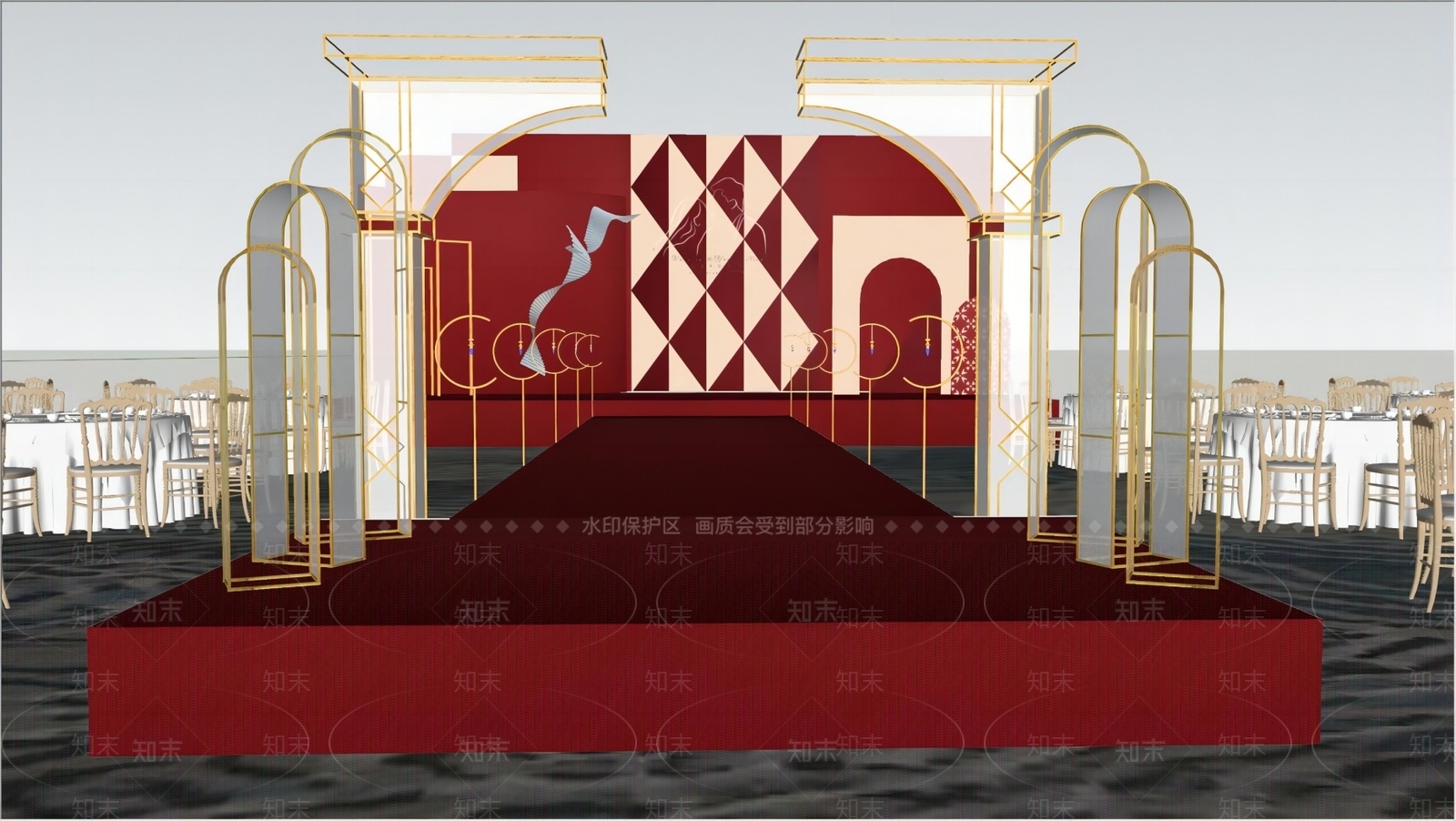 现代新中式舞台SU模型下载【ID:1180700428】