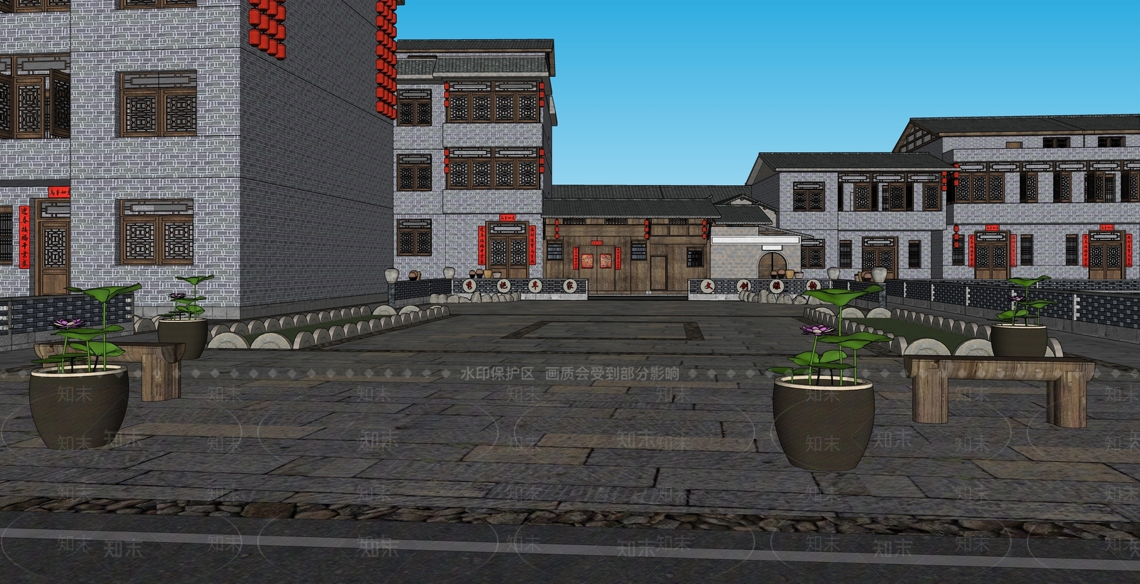 新中式广场景观SU模型下载【ID:1180707519】