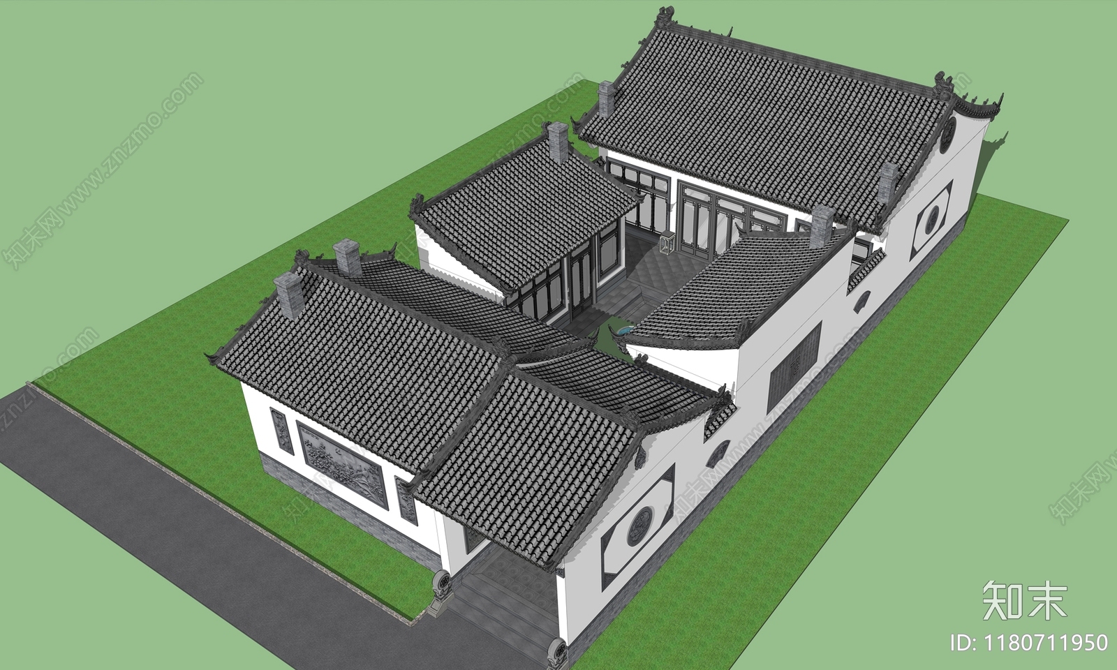 新中式中式四合院SU模型下载【ID:1180711950】