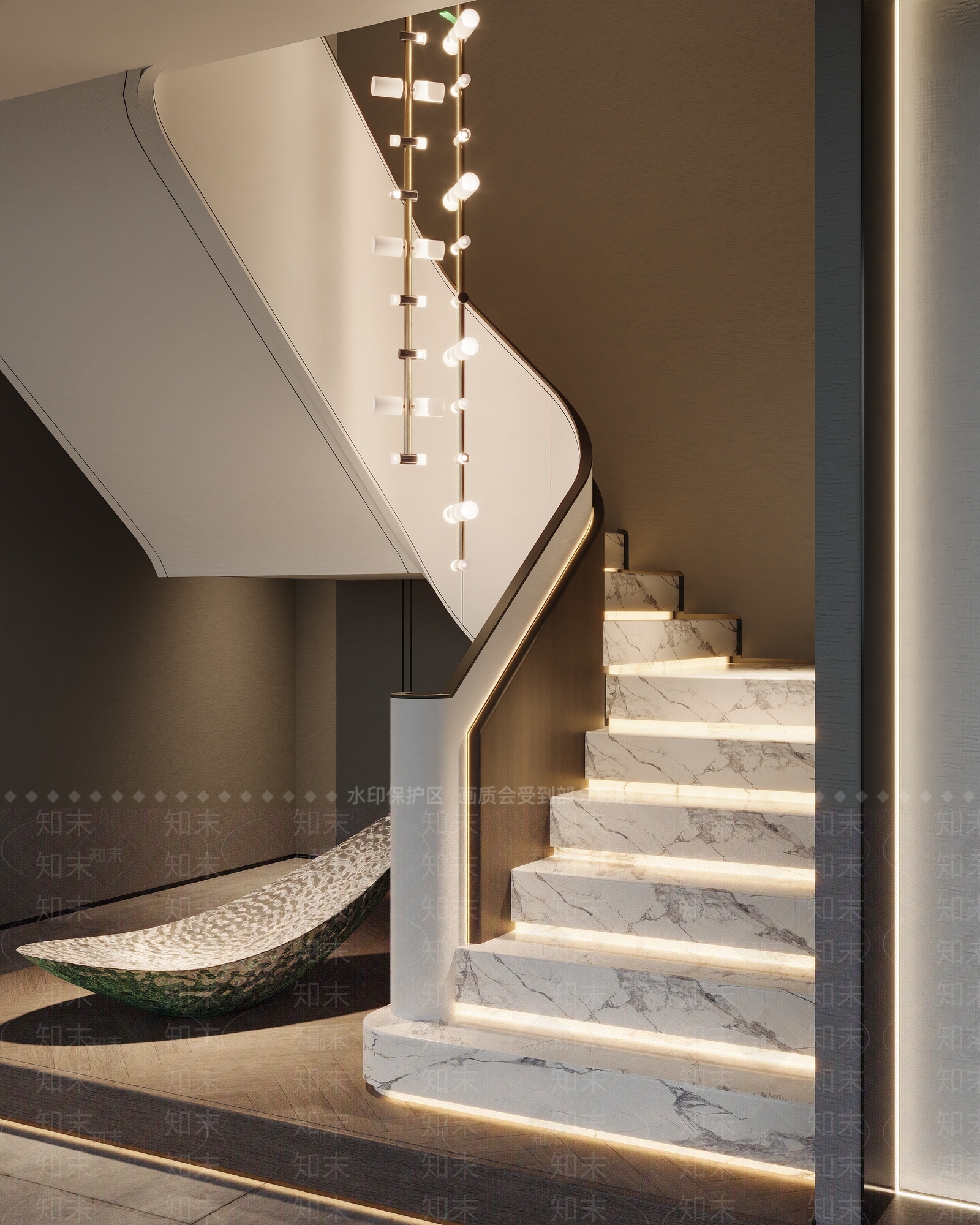 现代轻奢楼梯间SU模型下载【ID:1180714331】