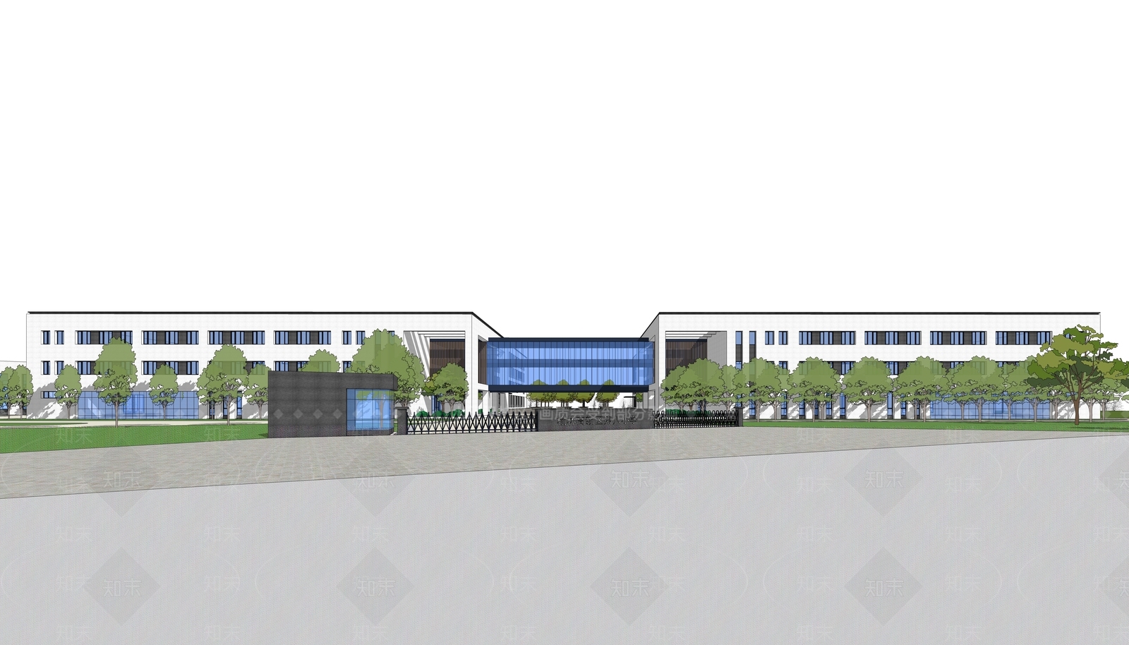 现代新中式学校建筑SU模型下载【ID:1180718723】