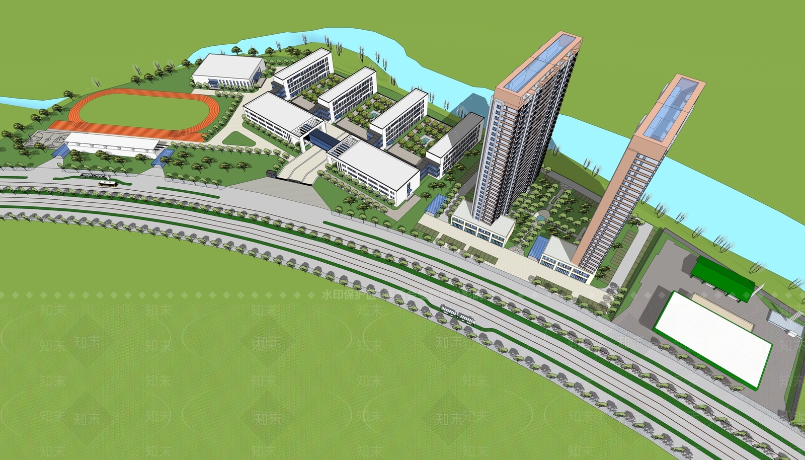 现代新中式学校建筑SU模型下载【ID:1180718723】