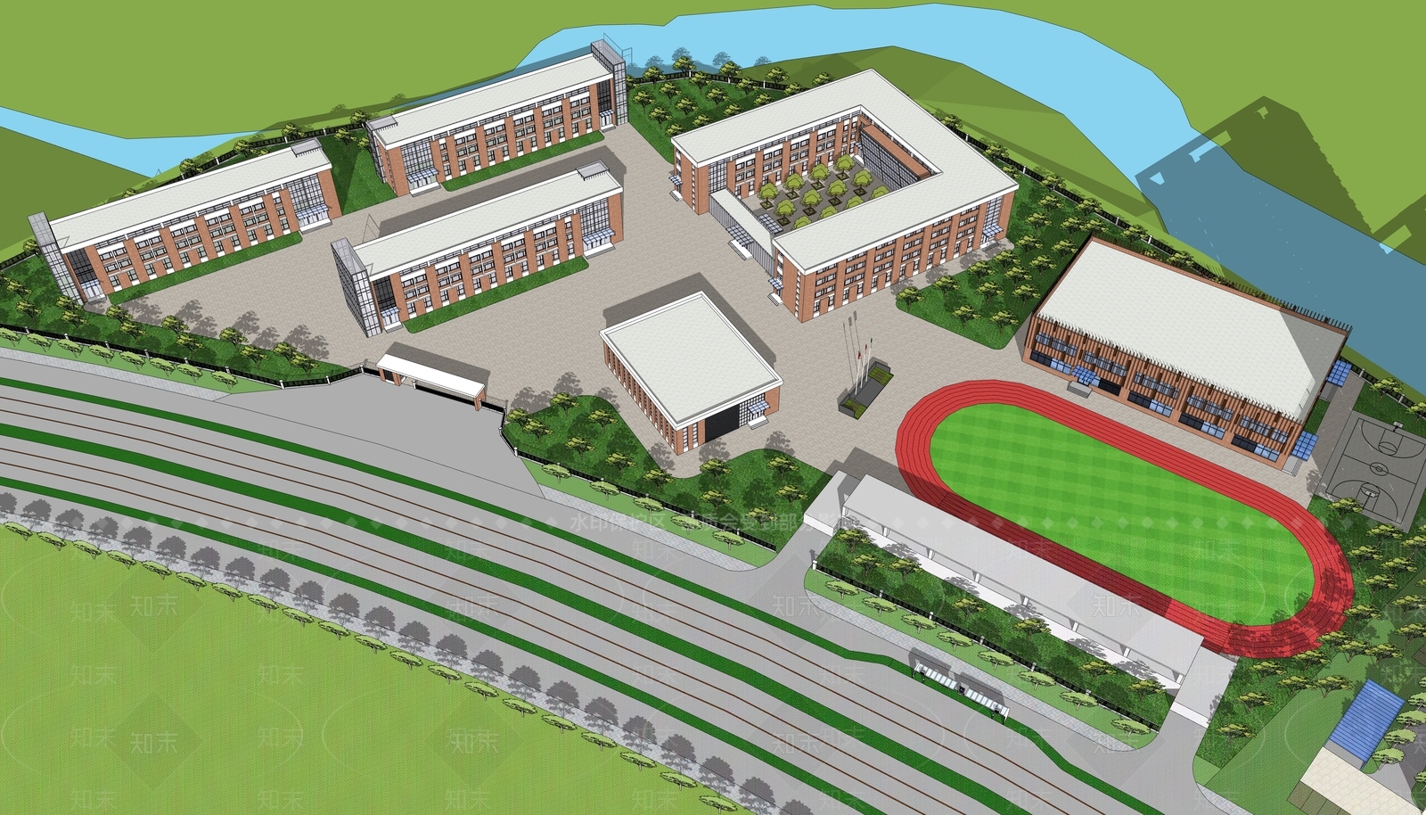 现代新中式学校建筑SU模型下载【ID:1181198044】
