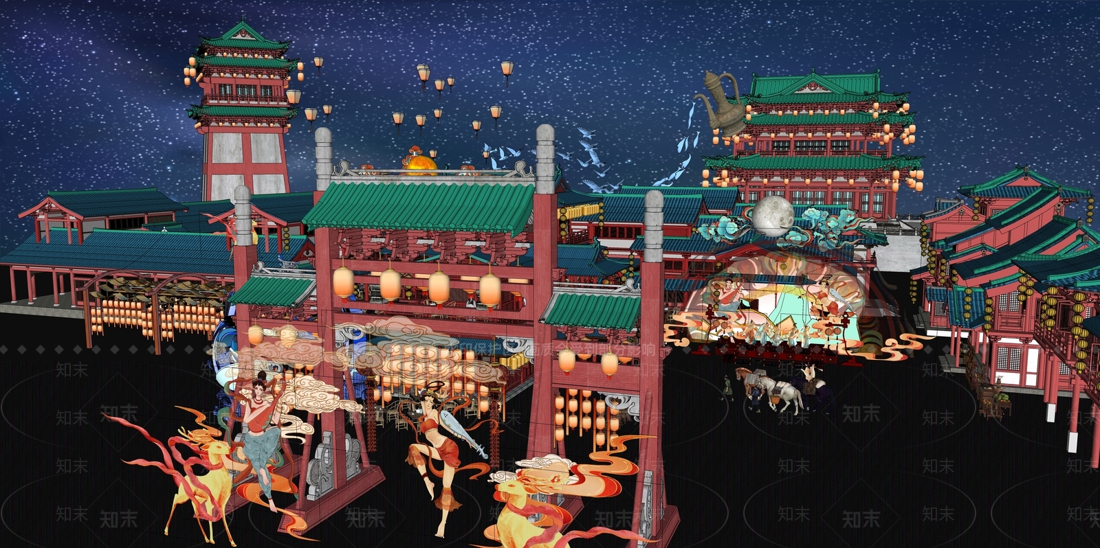 现代新中式古建筑SU模型下载【ID:1180720059】