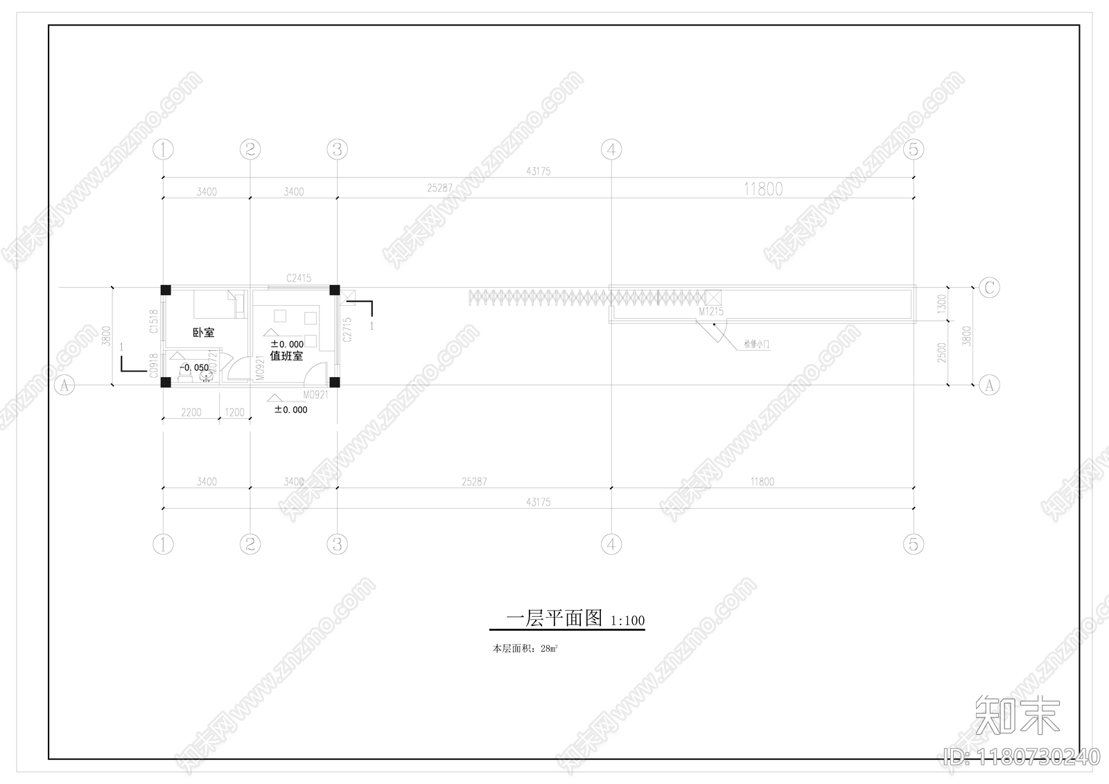 现代门卫室建筑cad施工图下载【ID:1180730240】