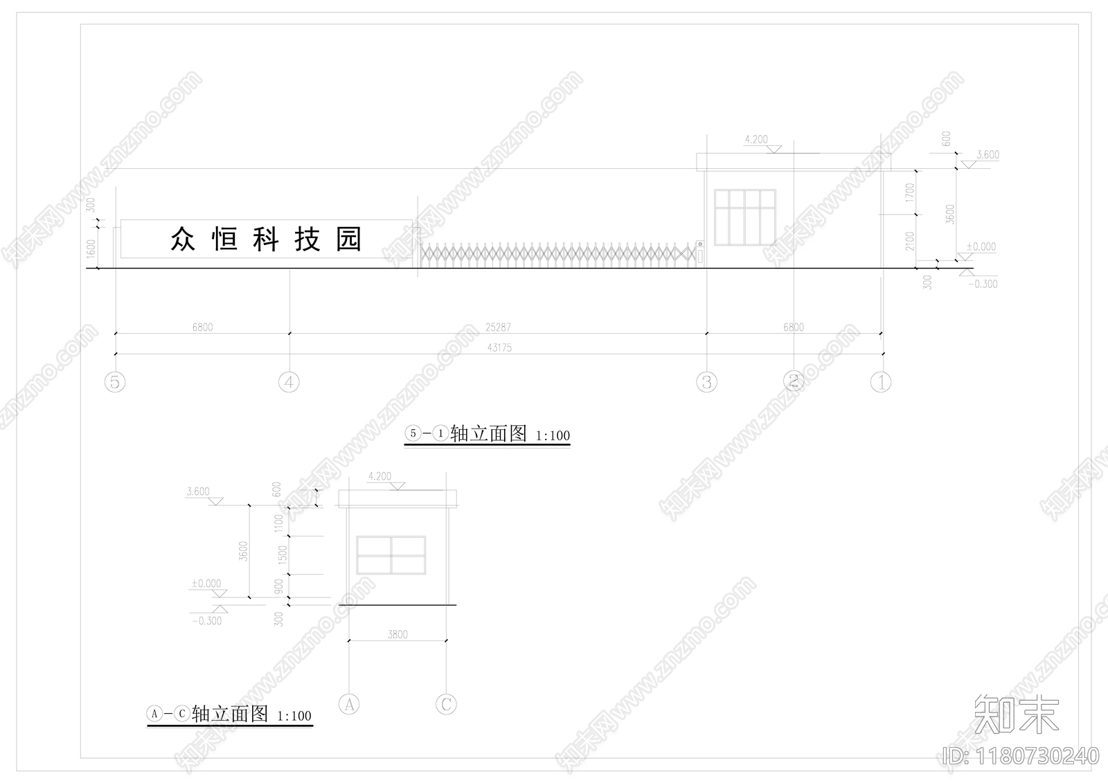 现代门卫室建筑cad施工图下载【ID:1180730240】