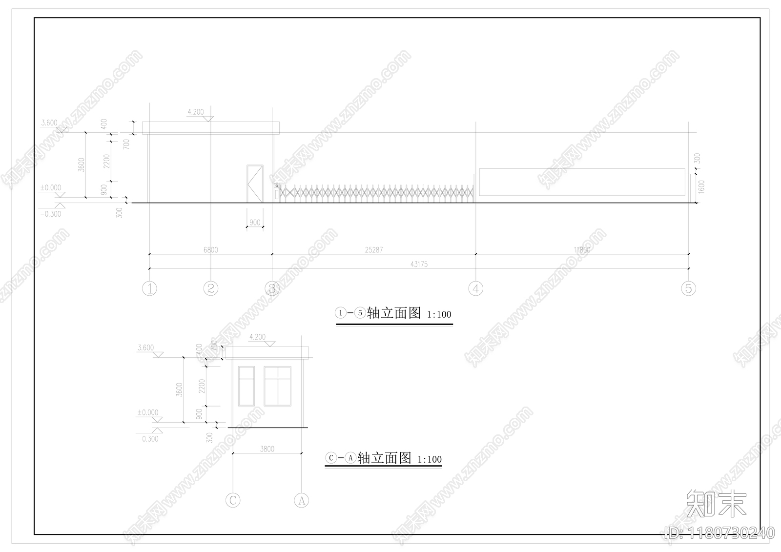 现代门卫室建筑cad施工图下载【ID:1180730240】
