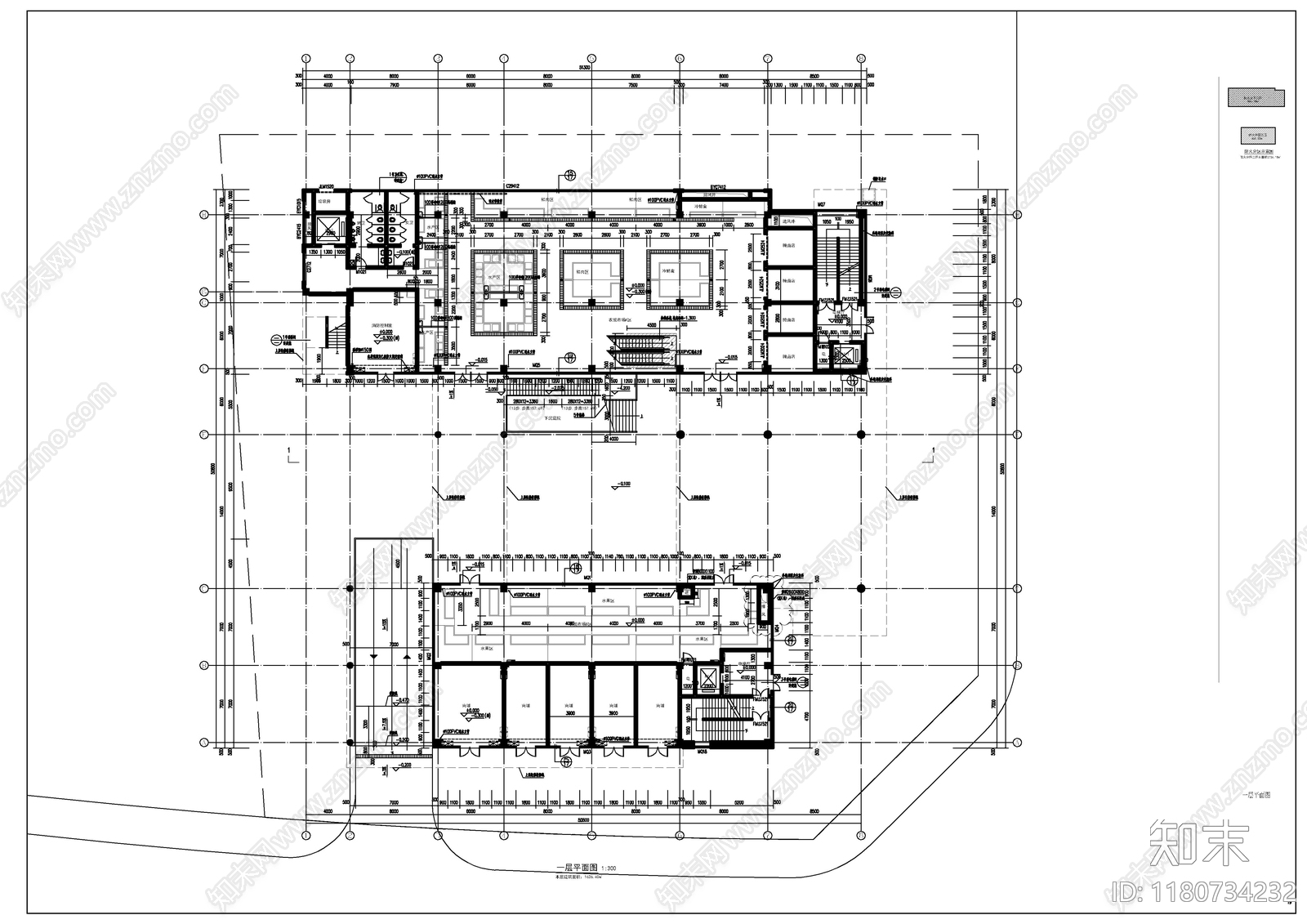 现代农贸市场建筑cad施工图下载【ID:1180734232】