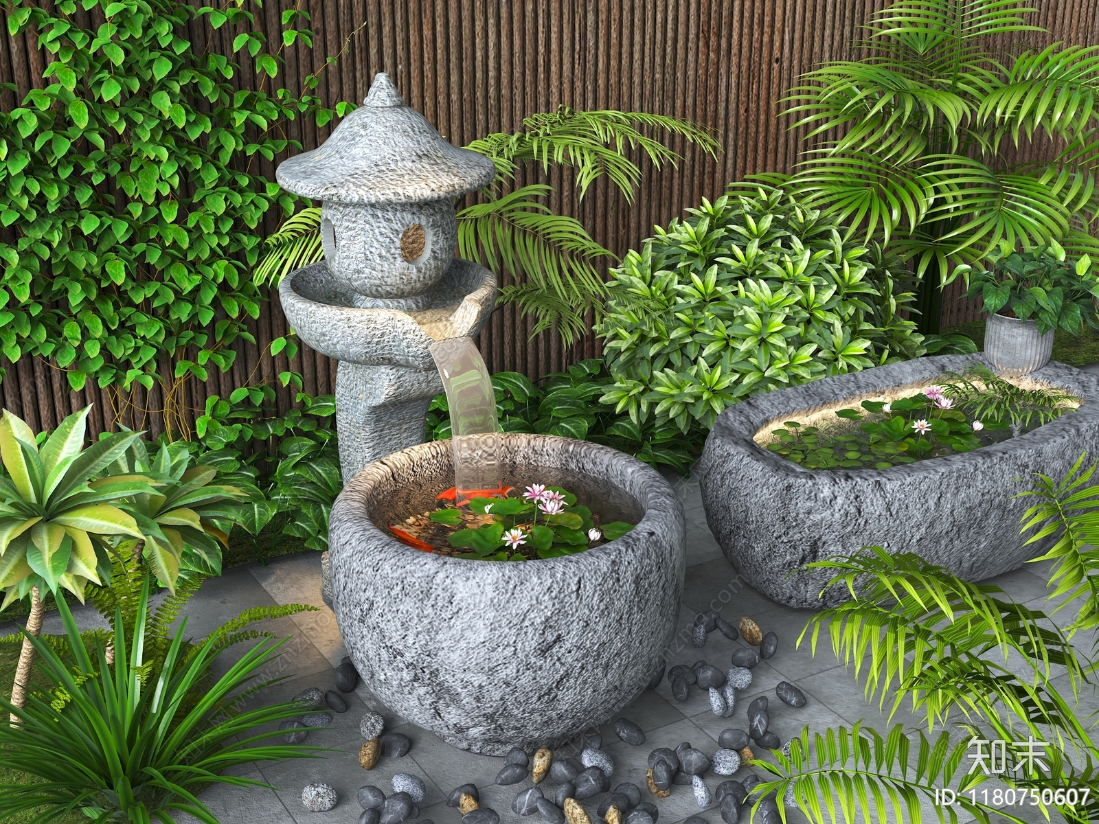 现代新中式假山水景3D模型下载【ID:1180750607】