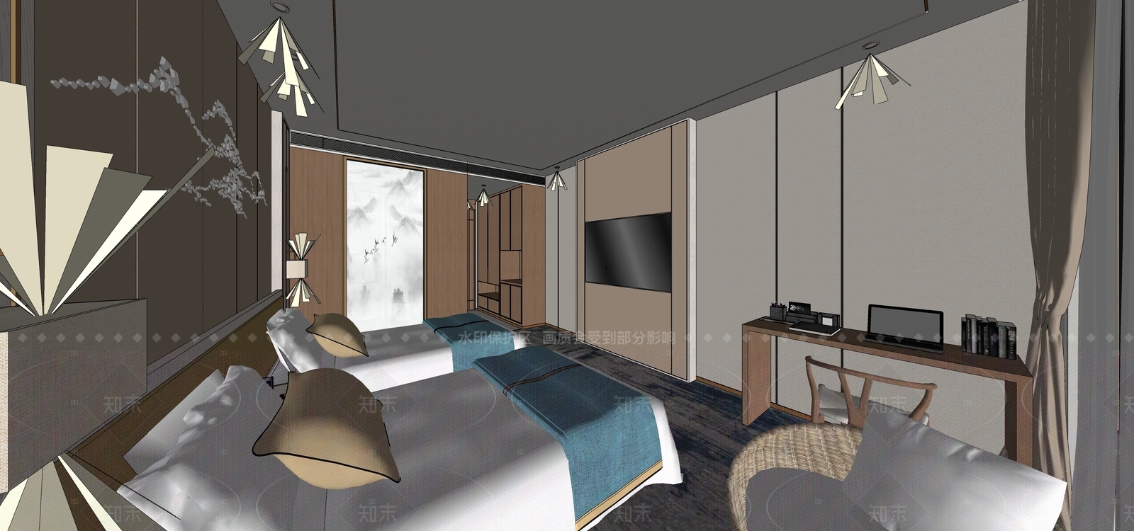 现代酒店客房SU模型下载【ID:1180753170】