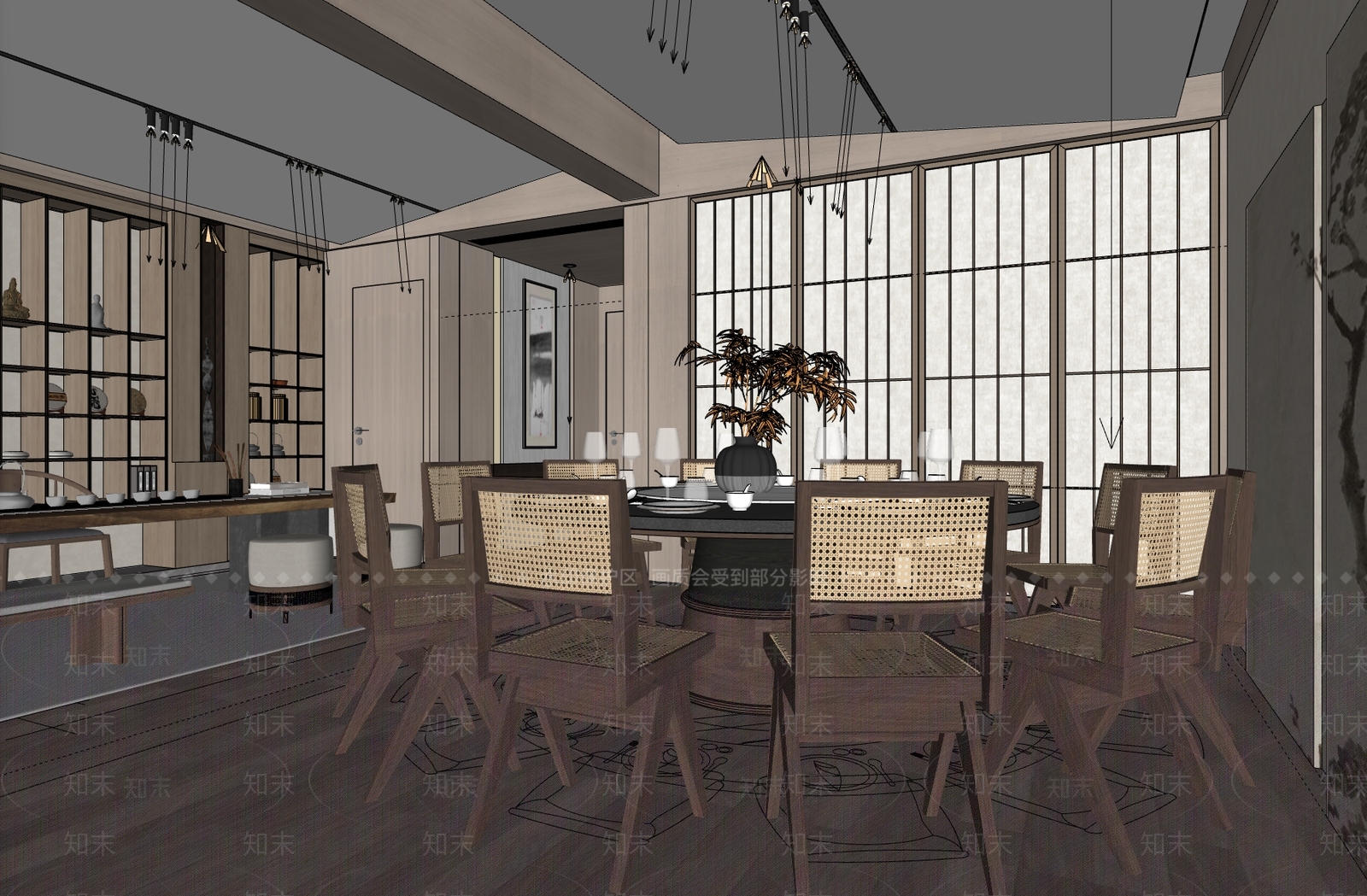 中古禅意包厢SU模型下载【ID:1180758165】