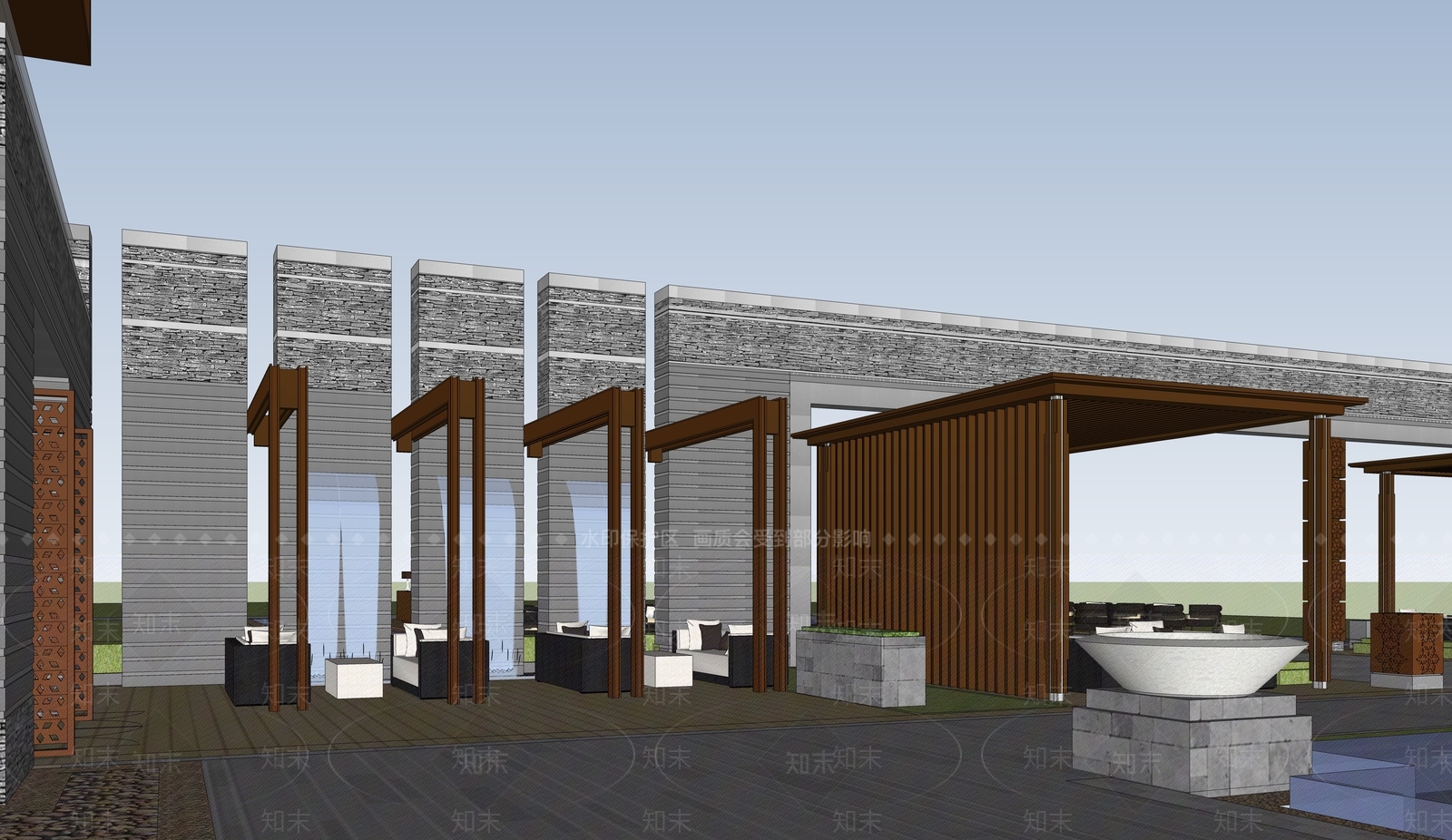 现代新中式展览馆建筑SU模型下载【ID:1180761806】