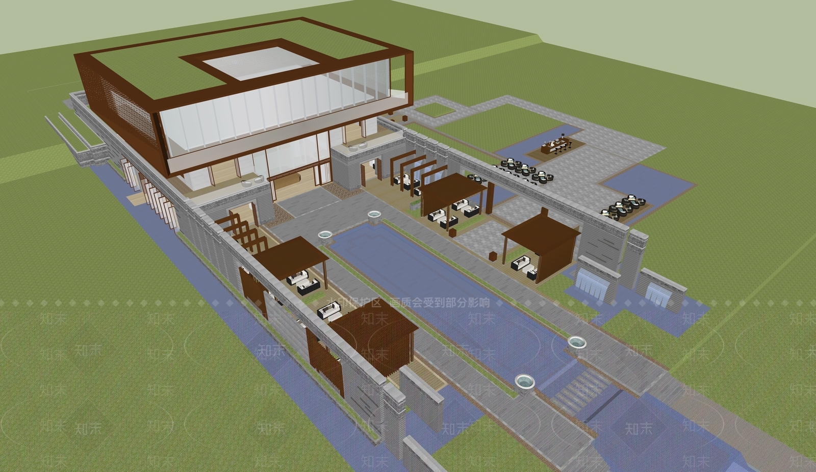 现代新中式展览馆建筑SU模型下载【ID:1180761806】