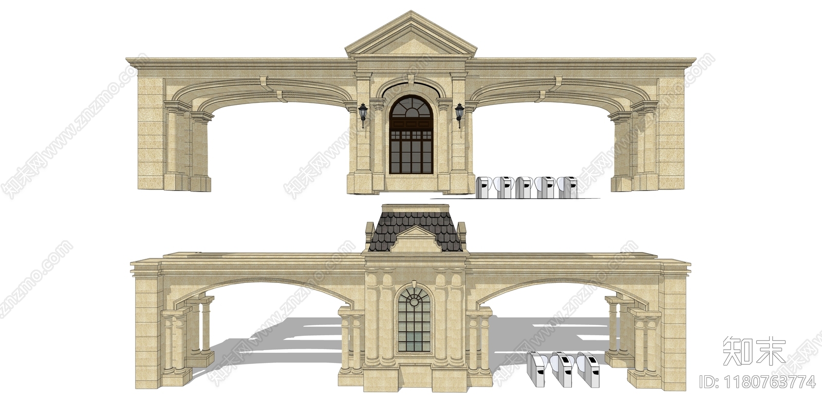 欧式法式入口大门SU模型下载【ID:1180763774】