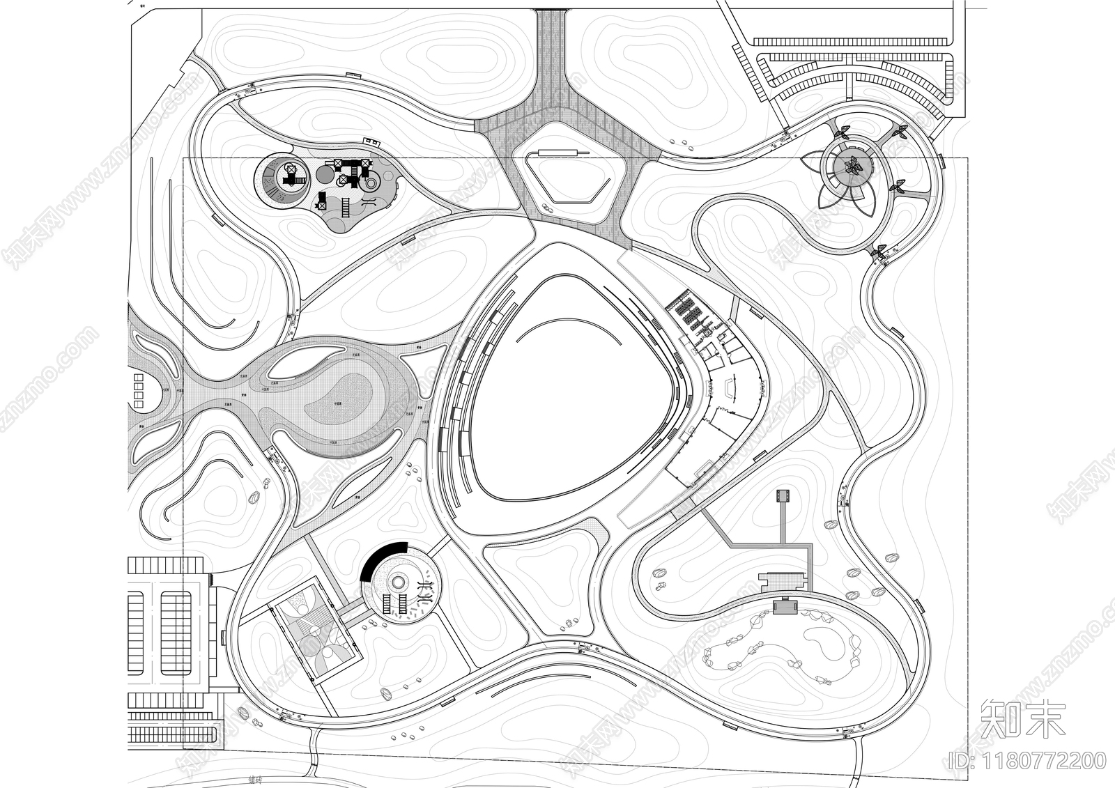 现代中式公园景观cad施工图下载【ID:1180772200】