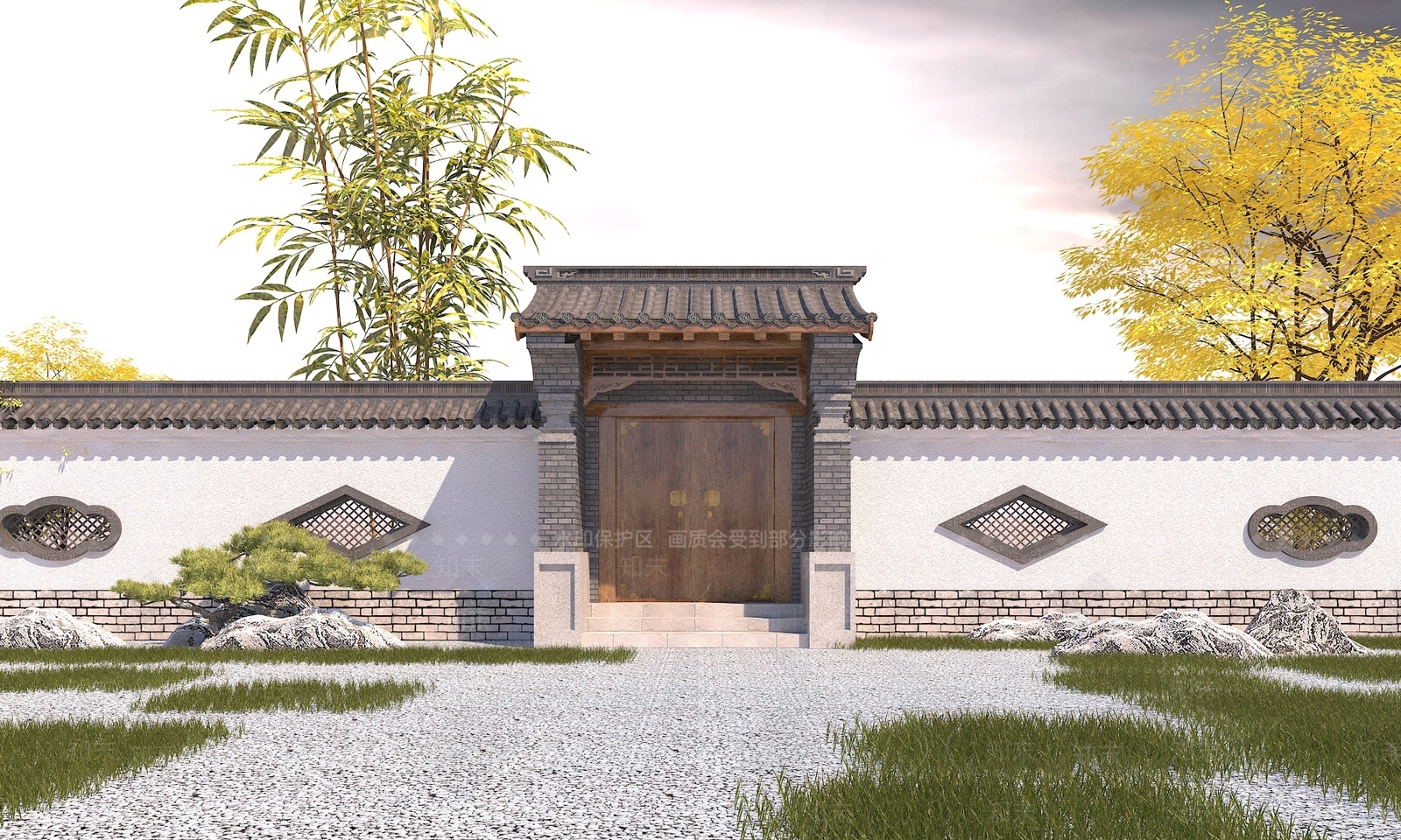 新中式中式景墙3D模型下载【ID:1180777379】