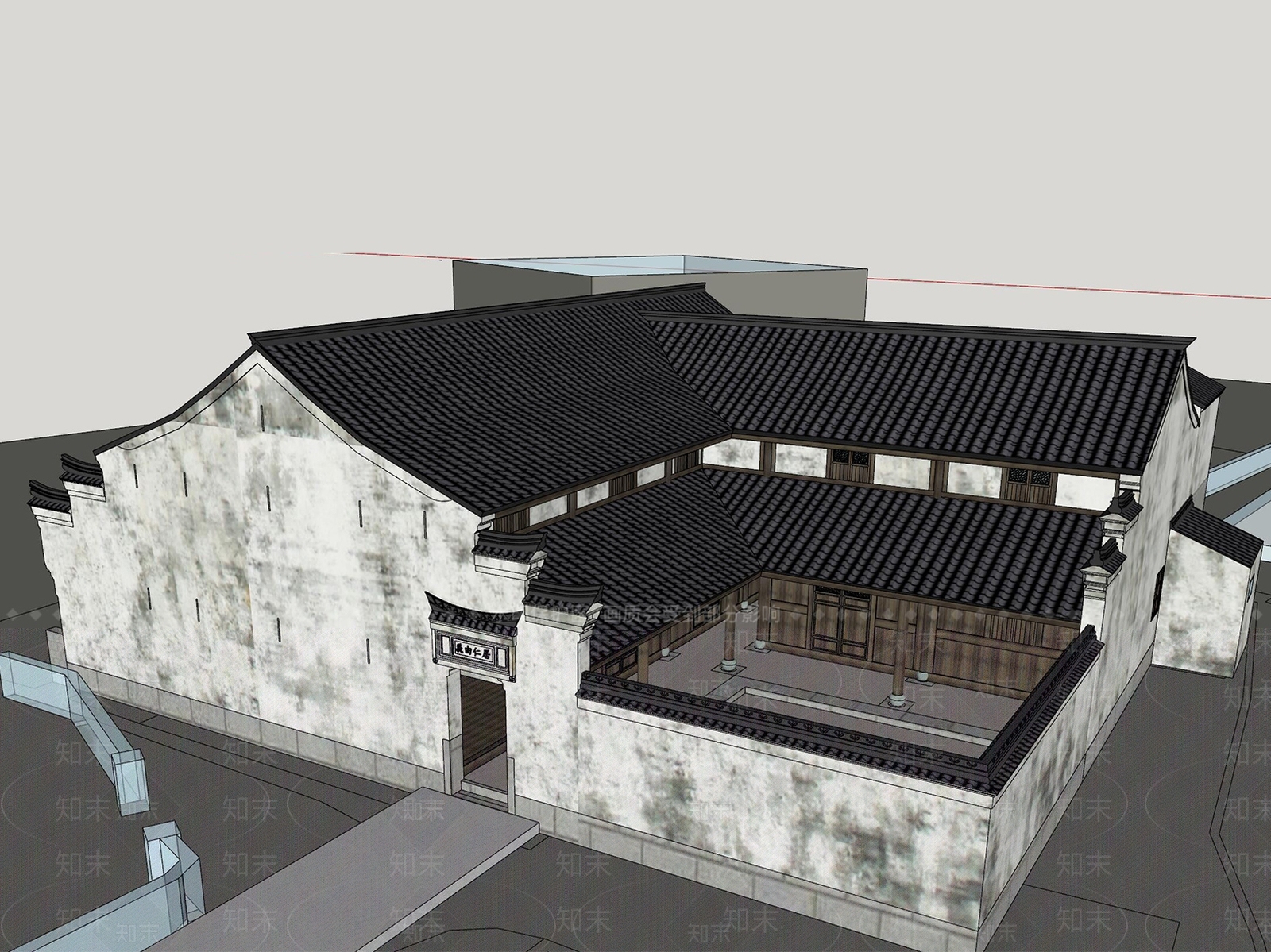 中式古建筑SU模型下载【ID:1180786485】