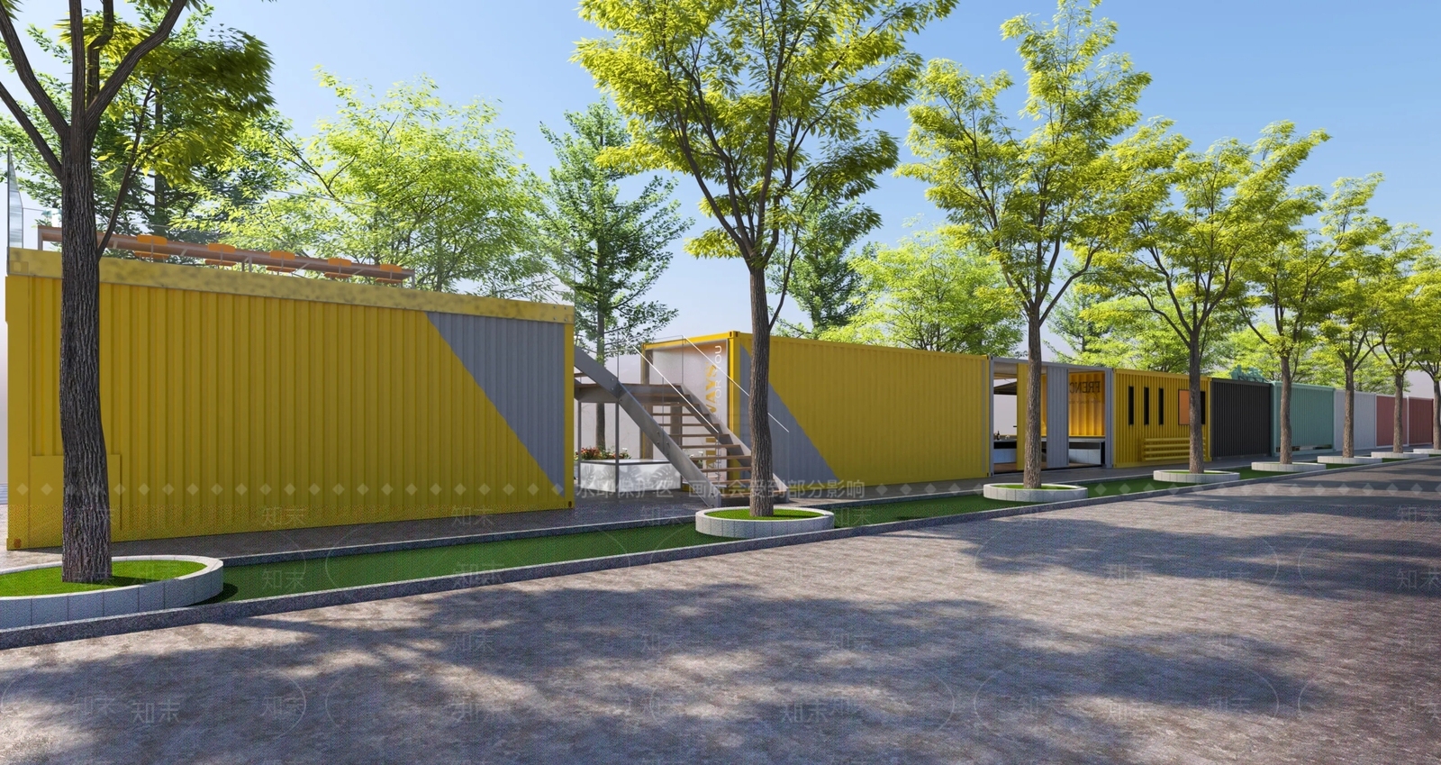 现代公园景观3D模型渲染效果图