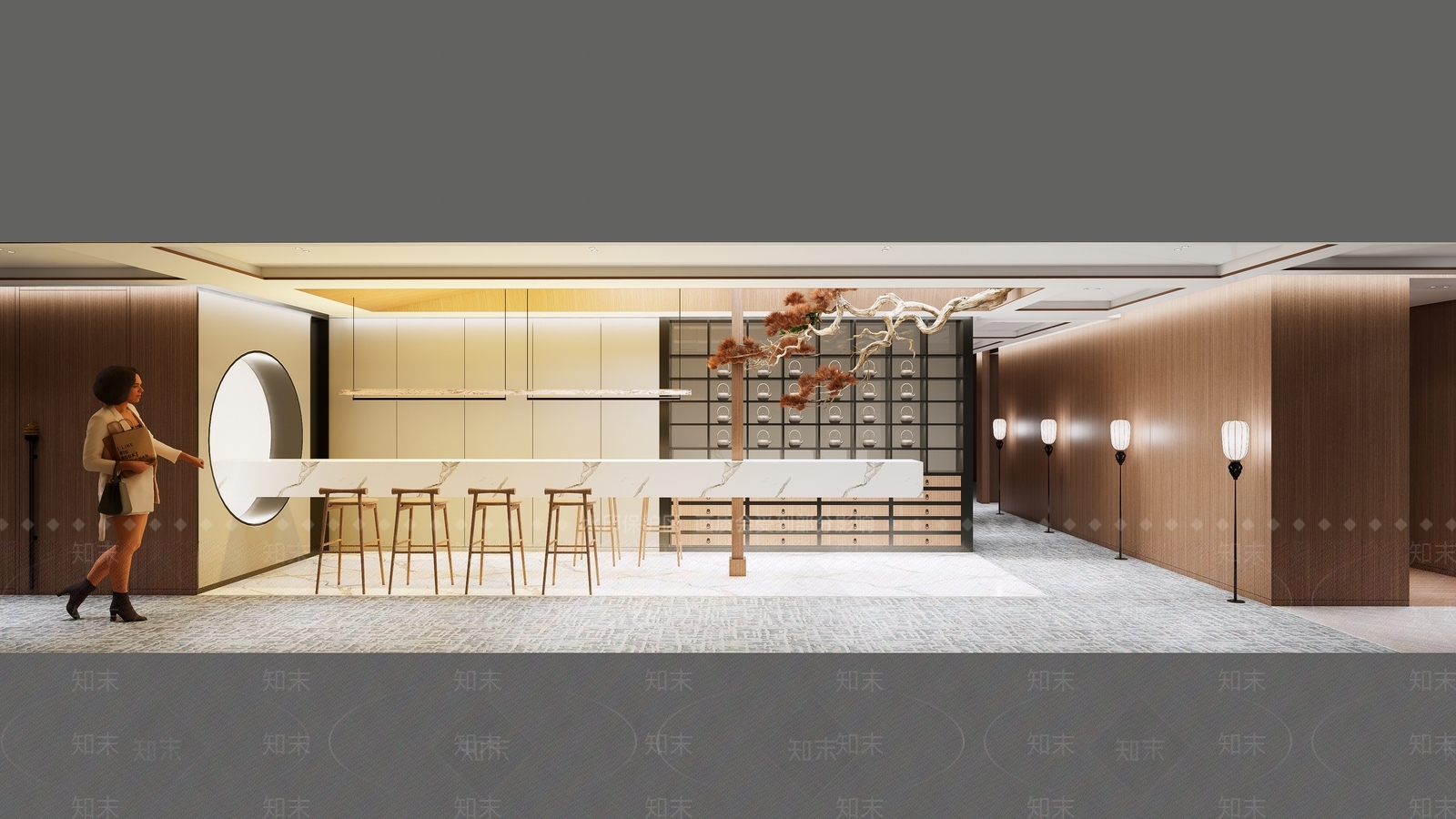 新中式中式办公走廊SU模型下载【ID:1180799568】