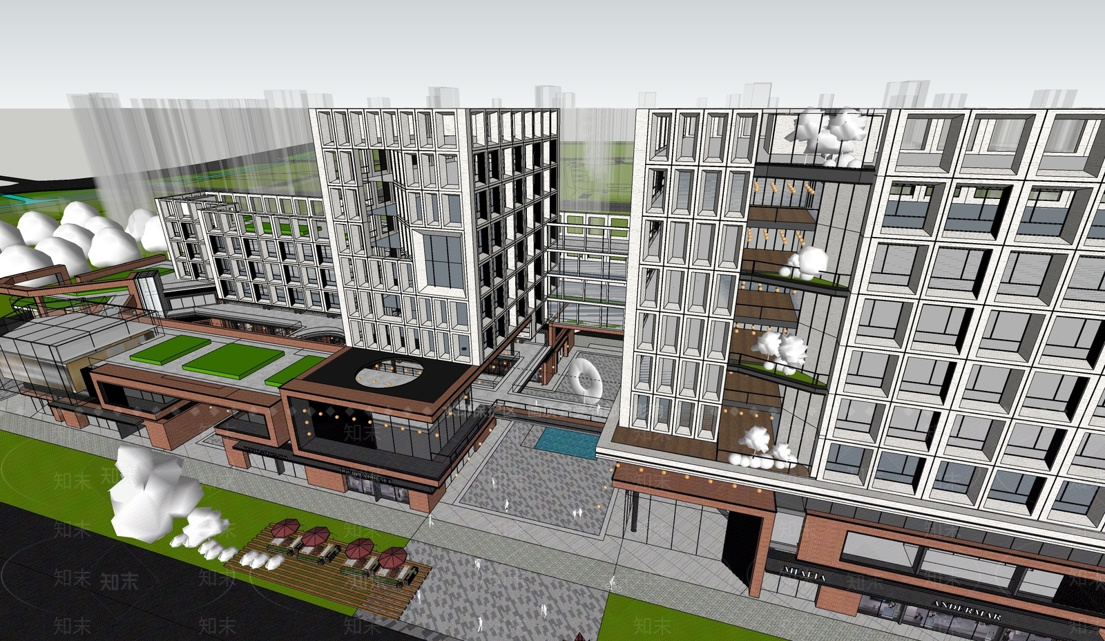 现代简约商场建筑SU模型下载【ID:1180807750】