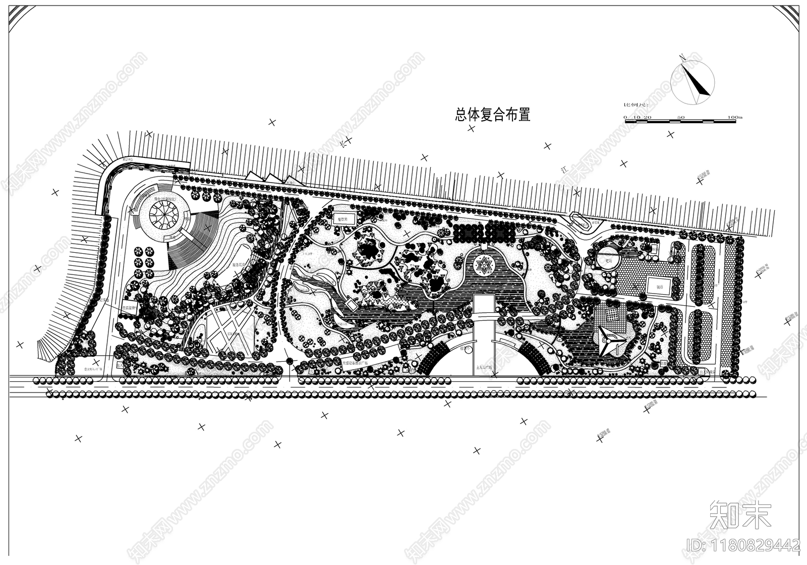 现代公园景观cad施工图下载【ID:1180829442】