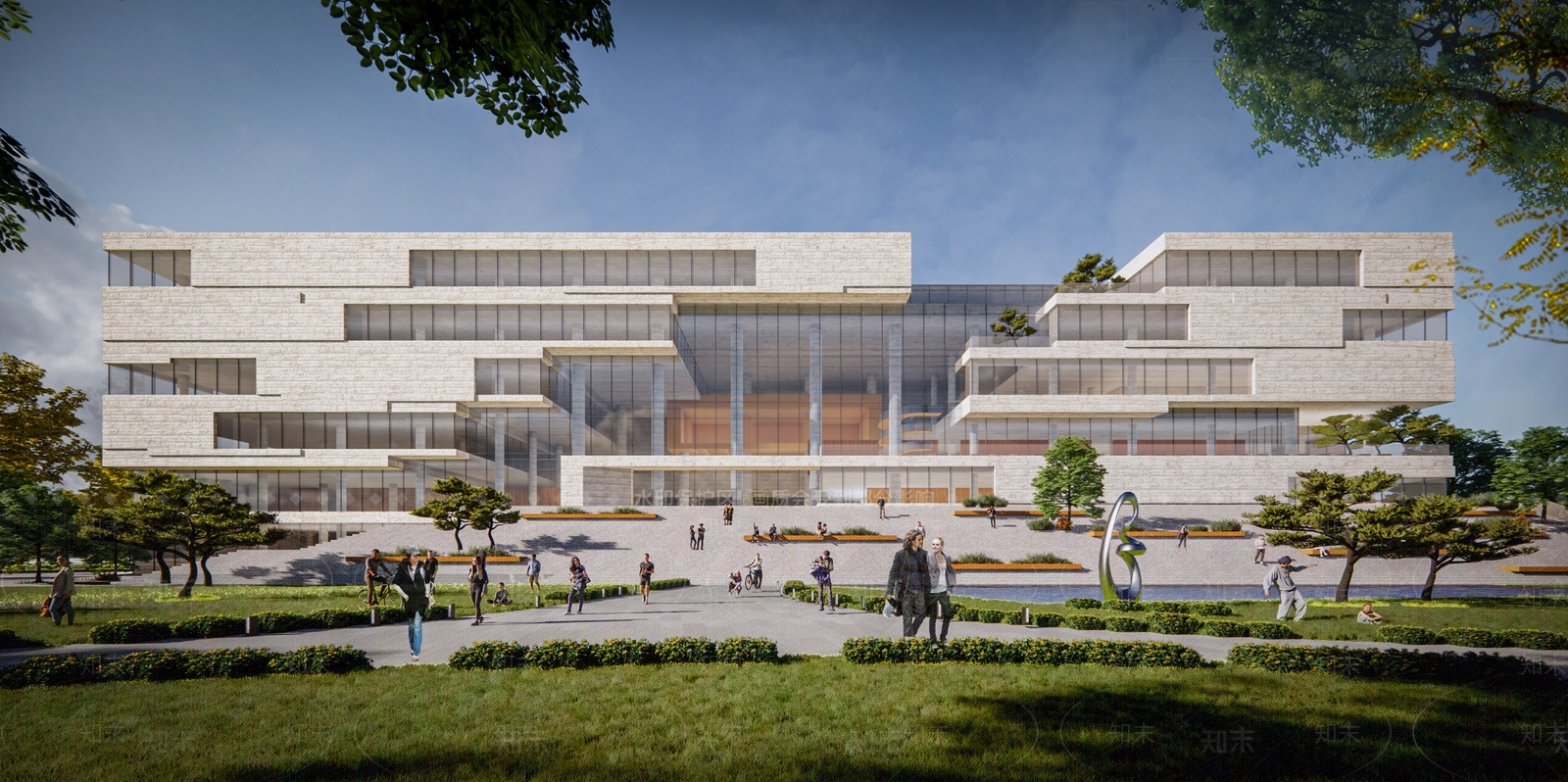 现代图书馆建筑SU模型下载【ID:1180834125】