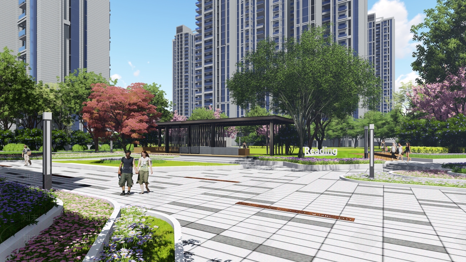 现代小区景观SU模型下载【ID:1180835986】