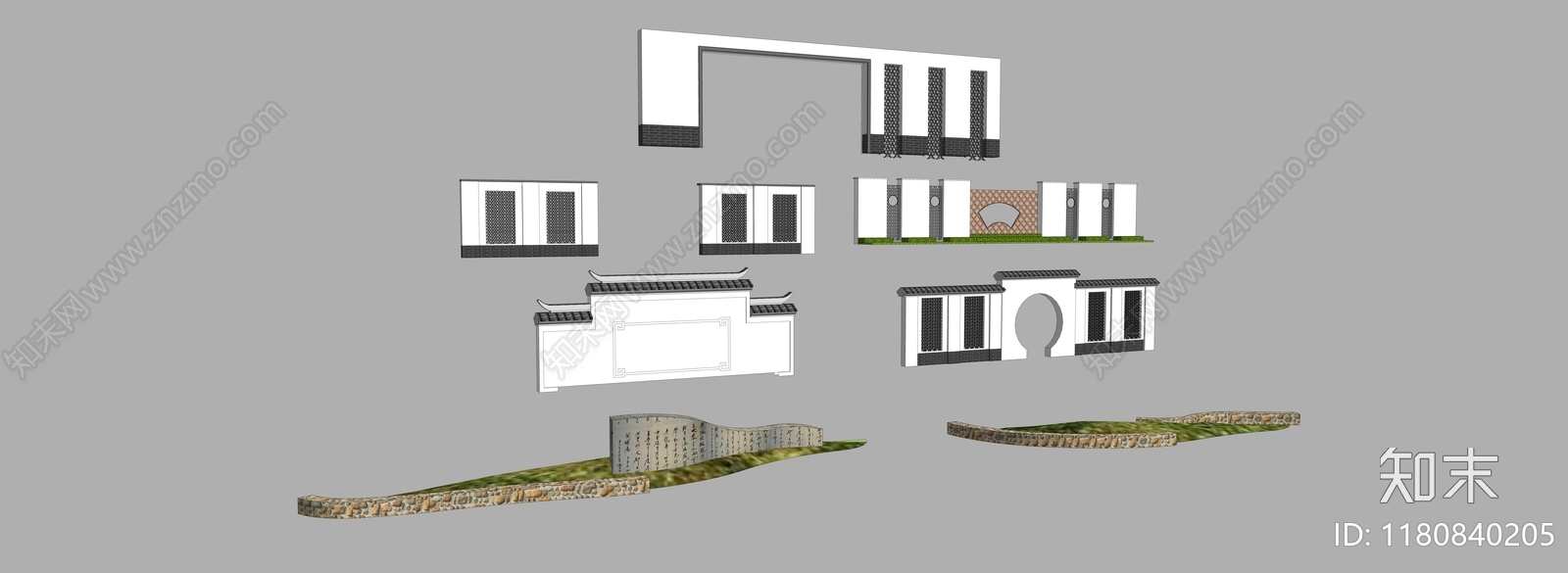 新中式中式景墙SU模型下载【ID:1180840205】