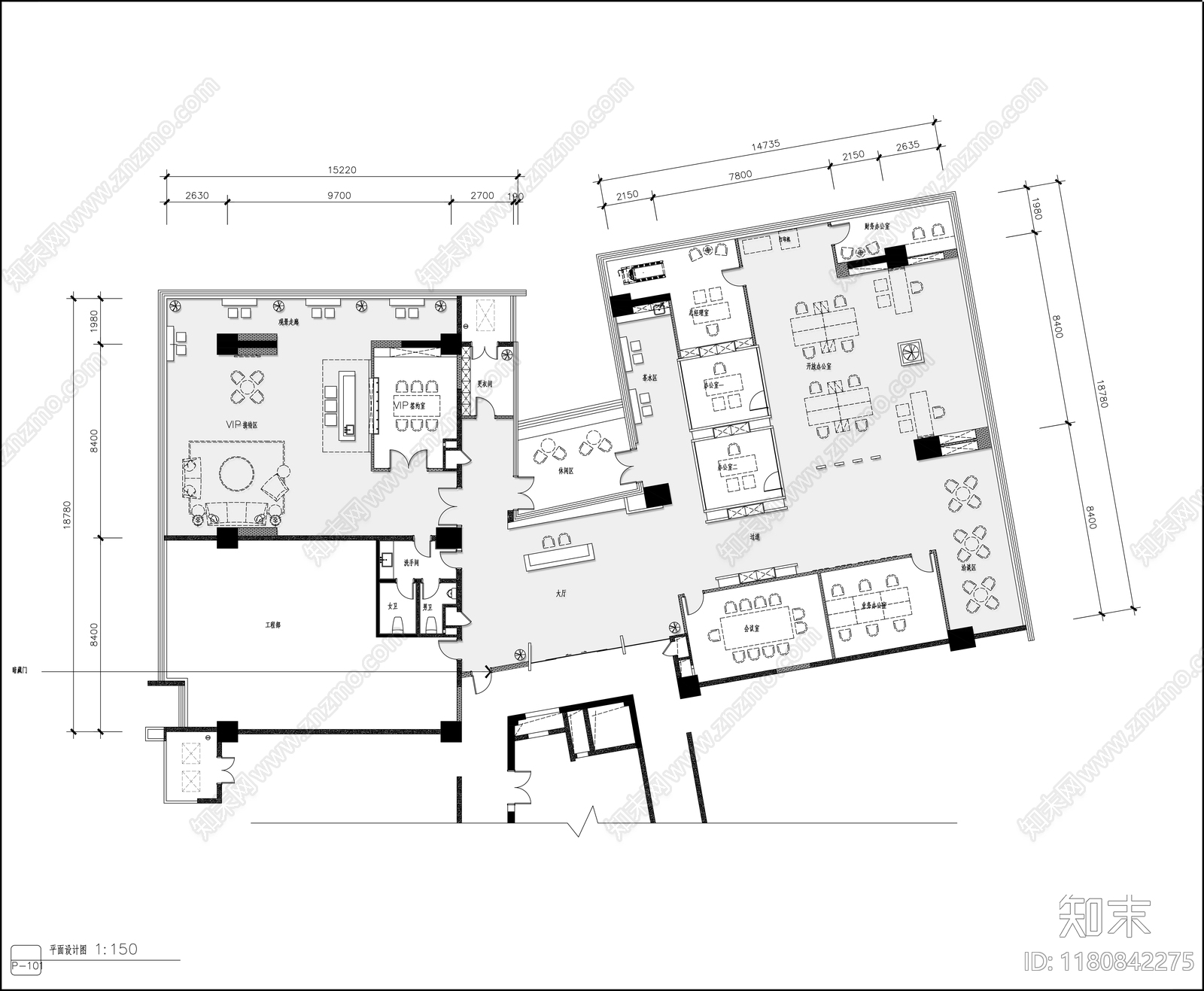 现代整体办公空间cad施工图下载【ID:1180842275】