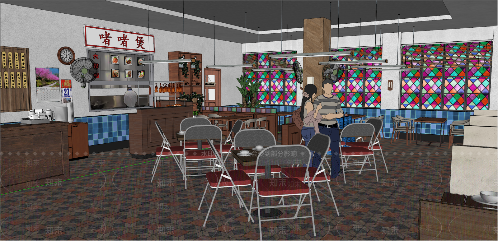 现代中式茶餐厅SU模型下载【ID:1180842236】