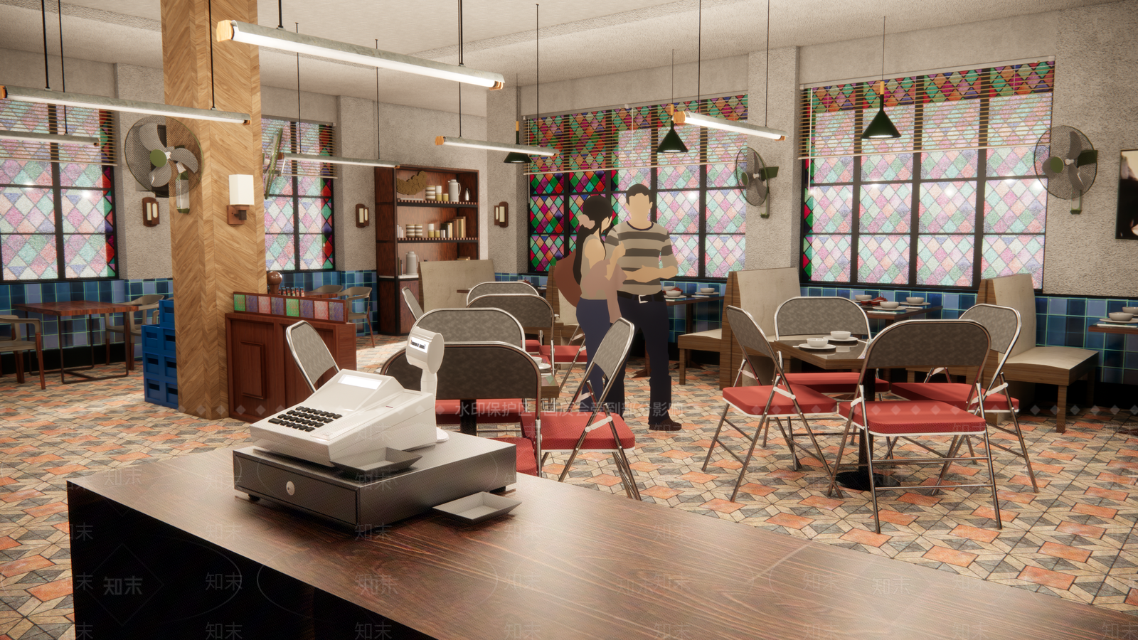 现代中式茶餐厅SU模型下载【ID:1180842236】
