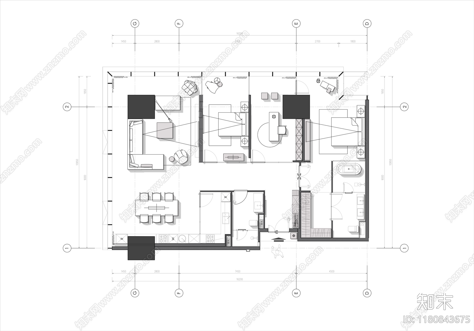 平层cad施工图下载【ID:1180843675】