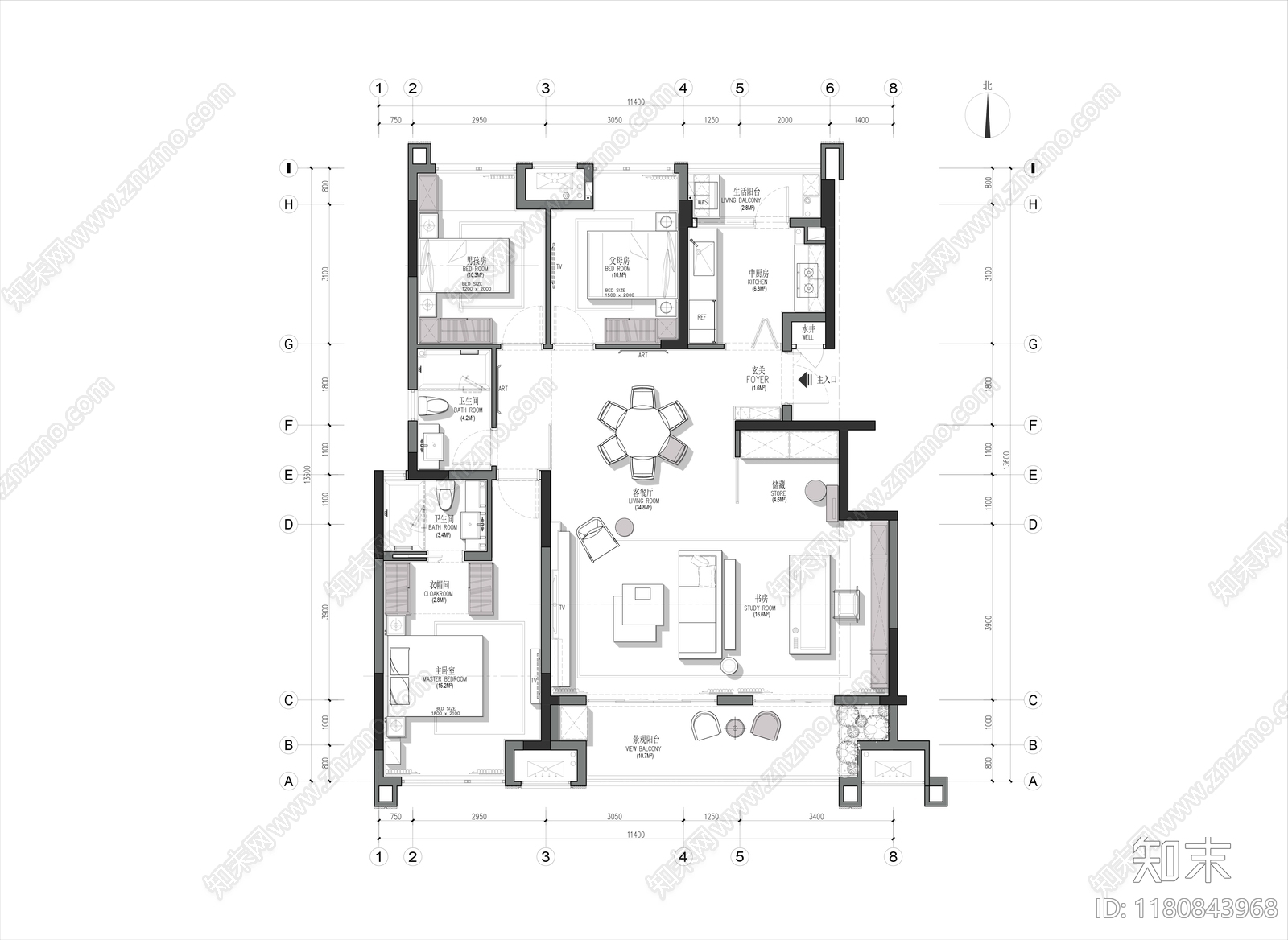 平层cad施工图下载【ID:1180843968】