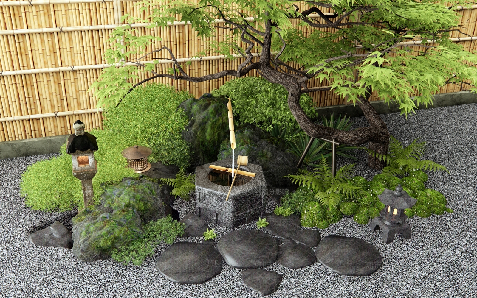 新中式日式水景SU模型下载【ID:1180856396】