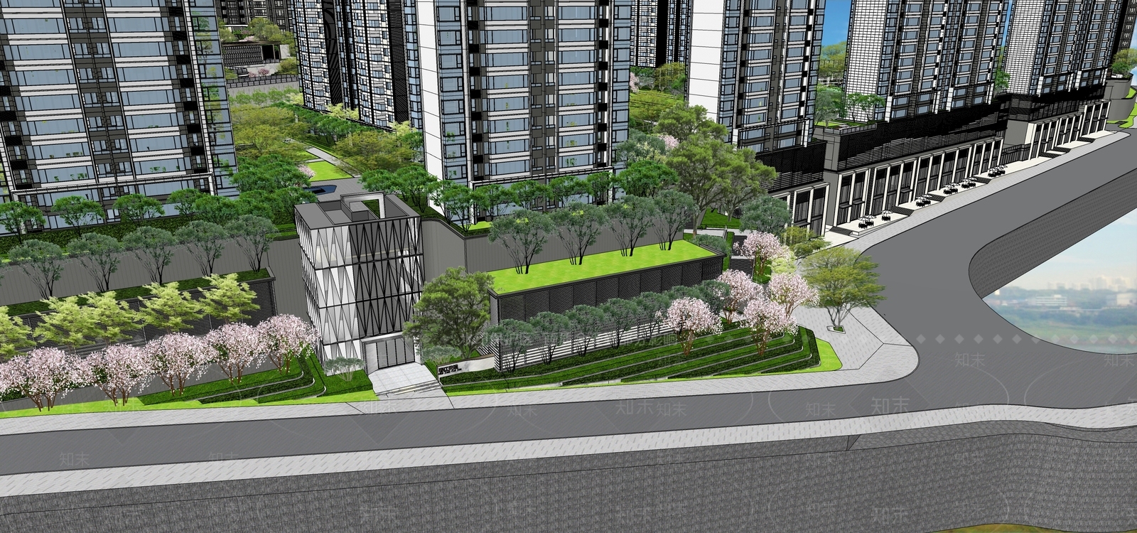 现代小区建筑SU模型下载【ID:1180862134】